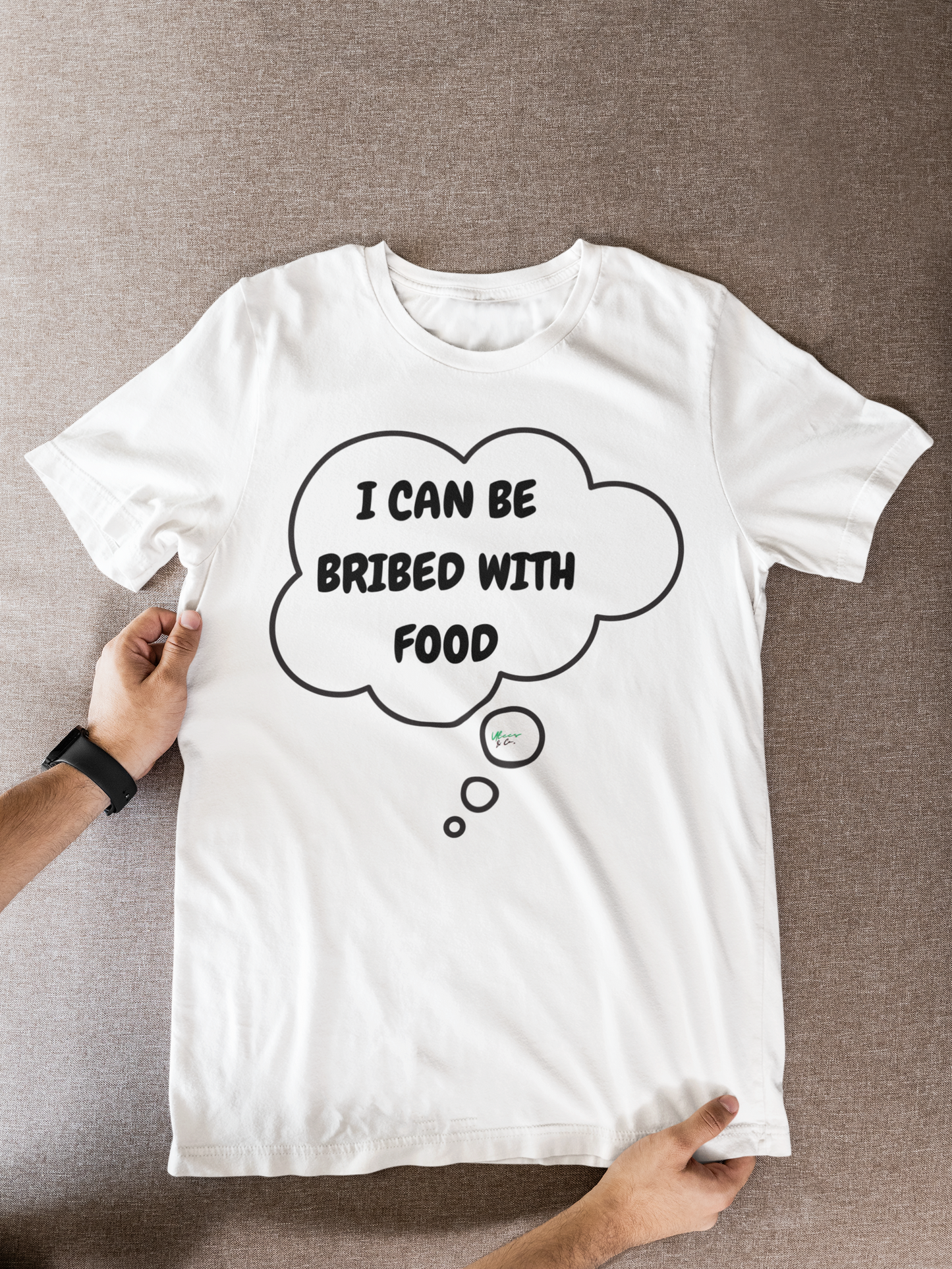 I CAN BE BRIBED WITH FOOD T-SHIRT IN THOUGHT BUBBLE UNISEX TSHIRT FUNNY SAYINGS T SHIRT SARCASTIC SAYINGS T-SHIRT SARCASM TEES