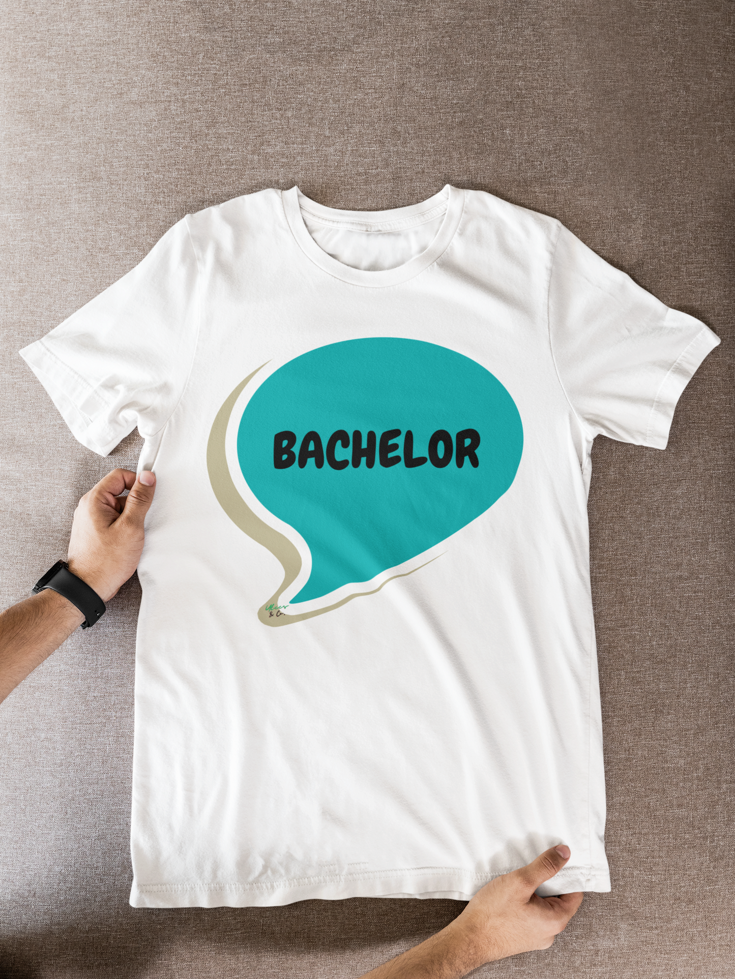 BACHELOR IN SPEECH BUBBLE GRAPHIC UNISEX T-SHIRT BRIDAL SHOWER GIFT TEES GROOM TO BE TEES FOR WOMAN SHIRTS GIFTS WEDDING GIFTS SHIRTS FOR GROOMS FOR WOMEN
