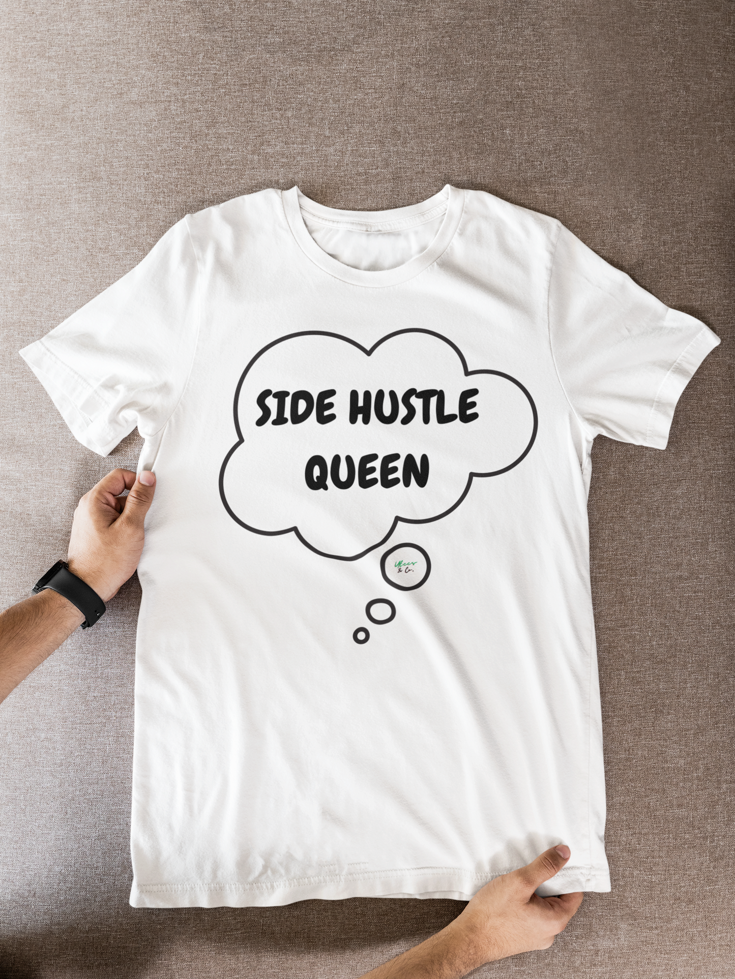 SIDE HUSTLE QUEEN IN THOUGHT BUBBLE GRAPHIC UNISEX T-SHIRT ENTREPRENEUR TEES GIFT FOR WOMAN SHIRTS GIFTS SECOND JOBS TSHIRTS SIDE HUSTLE JOBS FOR FOR MEN