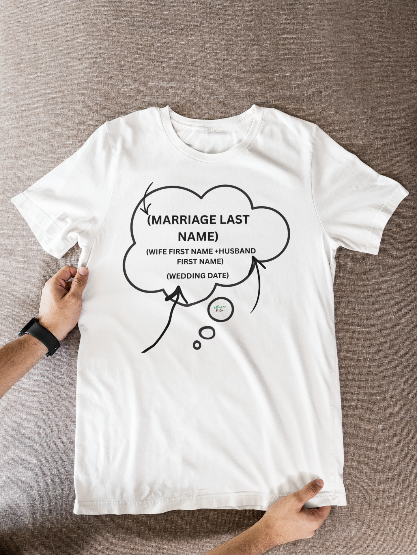 PERSONALIZED MARRIED COUPLE NAMES WEDDING DATES CUSTOMIZE GRAPHIC UNISEX T-SHIRT THOUGHT BUBBLE CUSTOM SHIRT FOR COUPLES UNIQUE GIFT FOR MARRIED COUPLE GIFT FOR BRIDE AND GROOM CUSTOM GIFT FOR MARRIED COUPLES