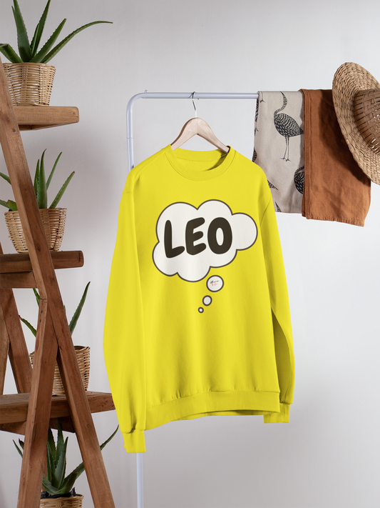 LEO ZODIAC SIGN IN THOUGHT BUBBLE UNISEX CREWNECK PULLOVER SWEATSHIRT LEO ZODIAC SIGN TRENDY SWEATERS BIRTHDAY LEO ZODIAC SIGN GIFTS LEO ZODIAC SYMBOLS SWEATSHIRT LEO ZODIAC SEASON