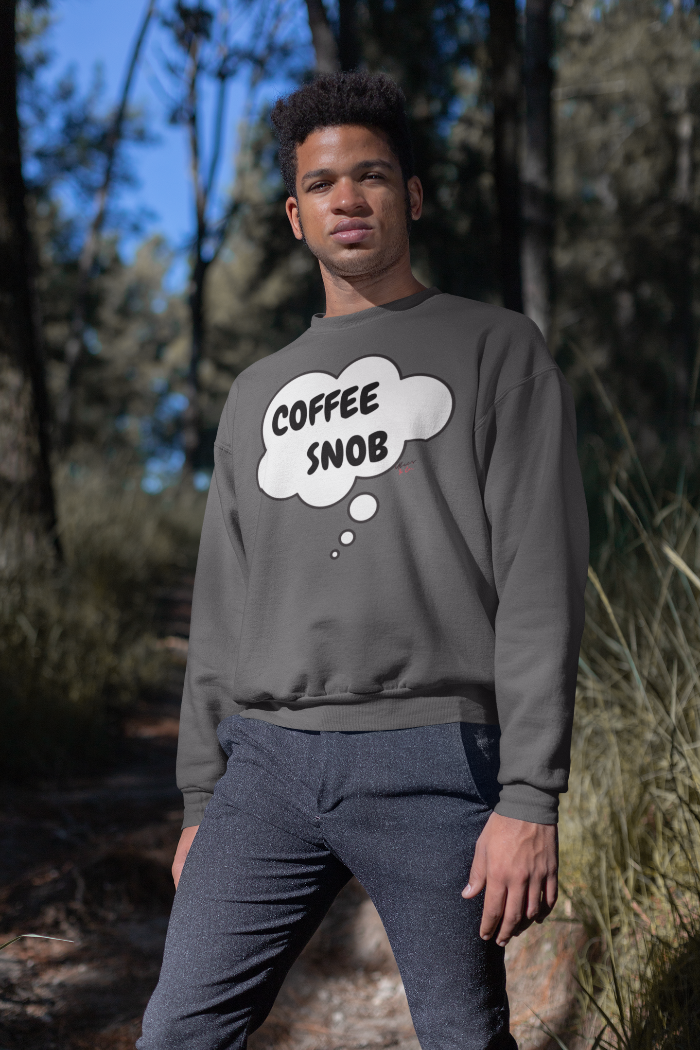 COFFEE SNOB THOUGHT BUBBLE UNISEX PULLOVER CREWNECK SWEATSHIRT SARCASTIC SWEATER FOR COFFEE DRINKERS GIFT FOR HIM FUNNY SWEATSHIRT FOR HER CAFFEINE LOVER SWEATER