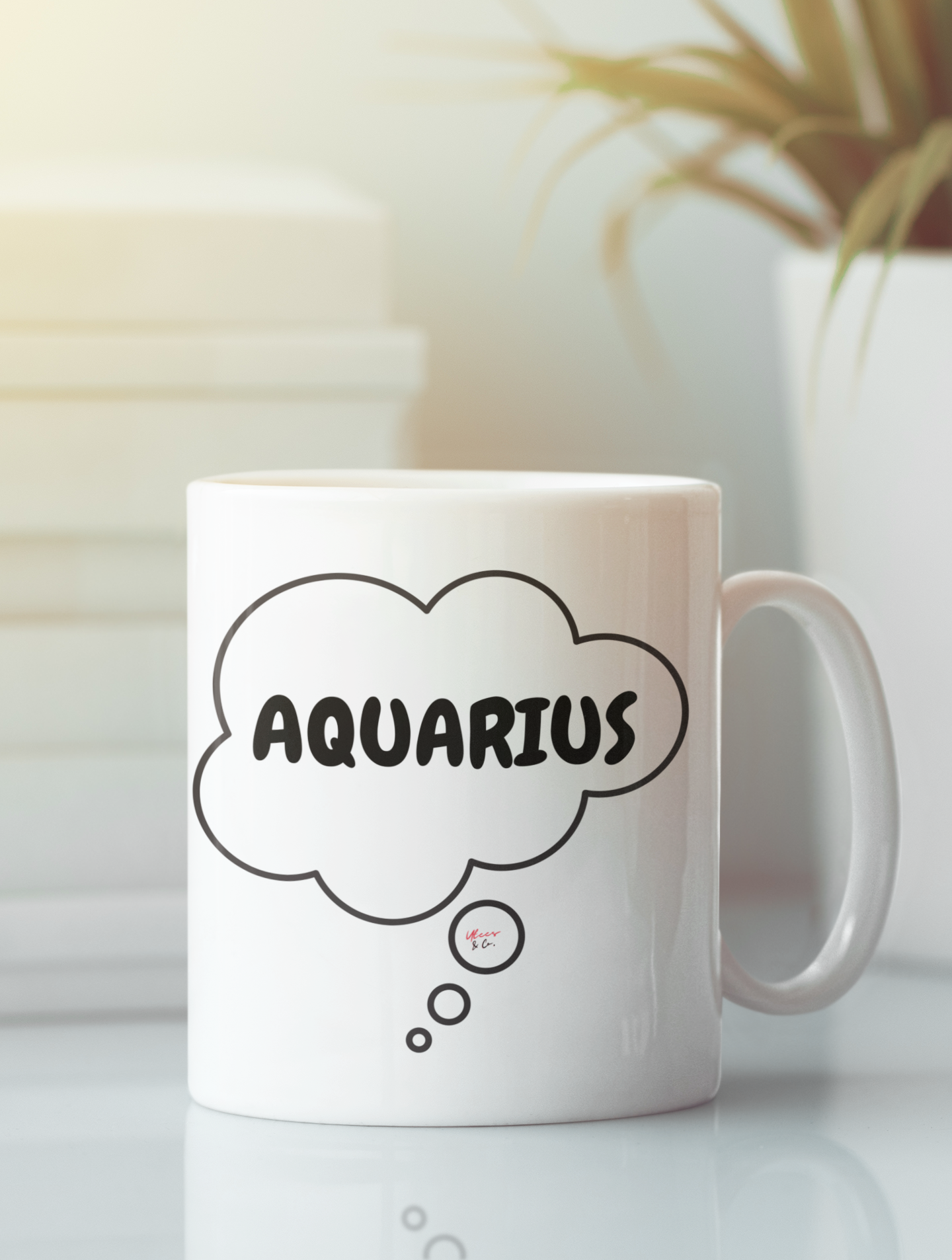 AQUARIUS ZODIAC SIGN COFFEE MUG IN THOUGHT BUBBLE GIFT FOR COFFEE LOVERS COFFEE MUG FOR COFFEE DRINKER AQUARIUS ZODIAC HOROSCOPE SIGN GIFT