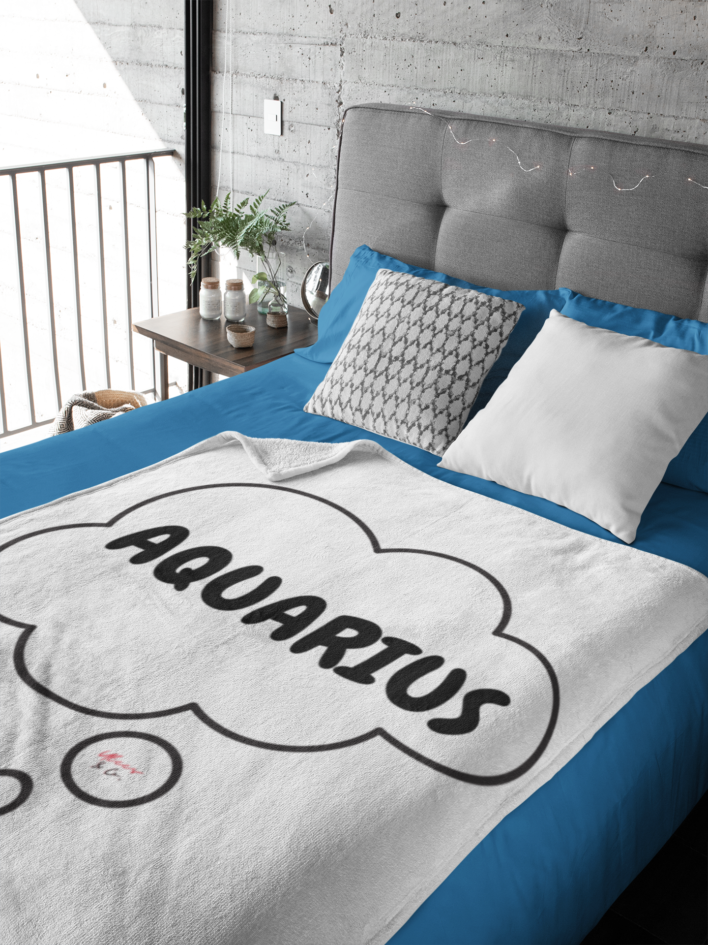 AQUARIUS ZODIAC SIGN IN THOUGHT BUBBLE VELVETEEN PLUSH BLANKET BIRTHDAY ZODIAC AQUARIUS SIGN BLANKET HOROSCOPE BLANKET GIFT BLANKET