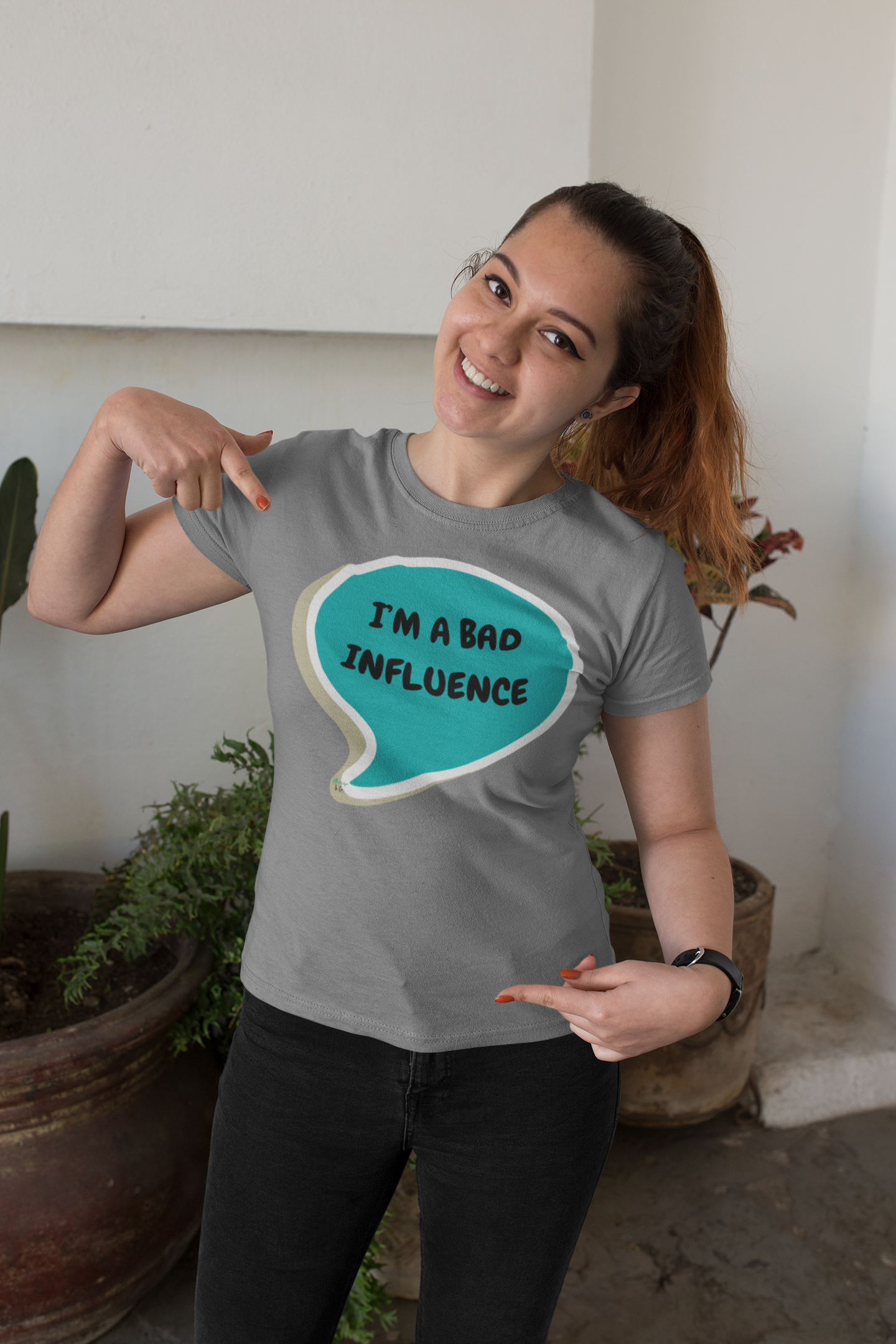 I'M A BAD INFLUENCE T-SHIRT IN SPEECH BUBBLE UNISEX TSHIRT FUNNY SAYINGS T SHIRT SARCASTIC SAYINGS T-SHIRT SARCASM TEES GIFTS FOR WOMEN GIFT FOR MEN