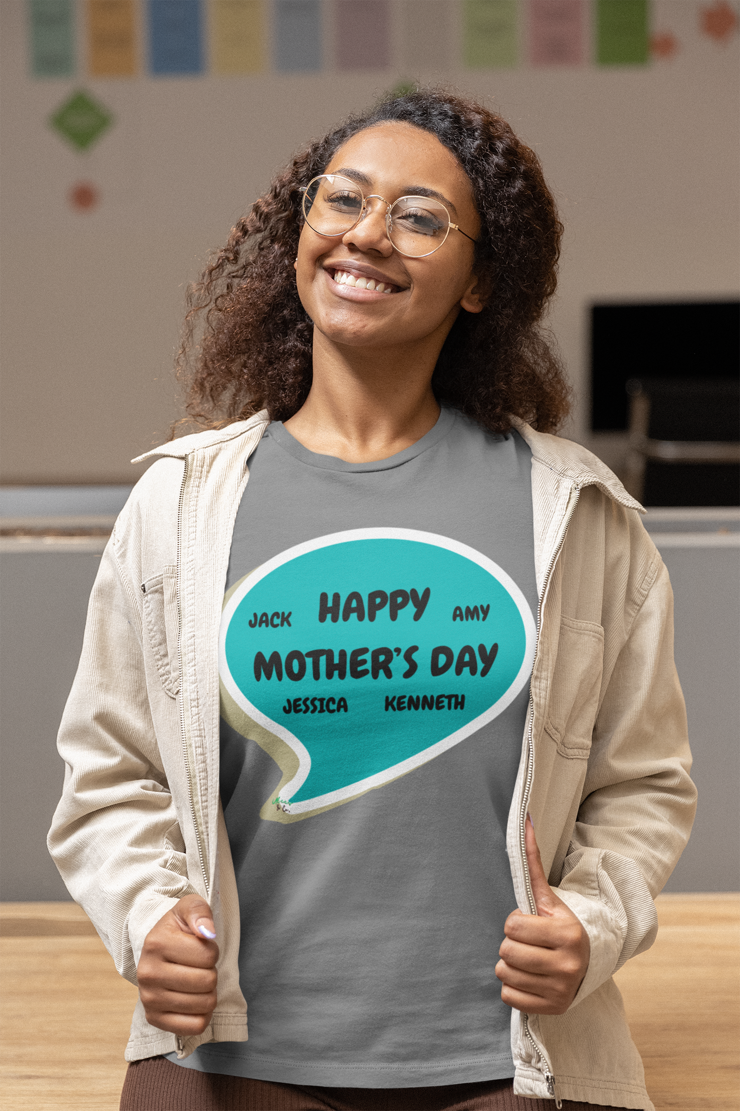 PERSONALIZED MOM GIFT FROM KIDS HAPPY MOTHER'S DAY WITH CHILDREN NAMES IN SPEECH BUBBLE GRAPHIC UNISEX T-SHIRT CUSTOMIZE TEES FIRST TIME MOM GIFT FOR FIRST MOTHER'S DAY FOR MOMS' SHIRTS GIFTS FOR NEW MOM GIFTS TSHIRTS GIFT FOR MOMS'