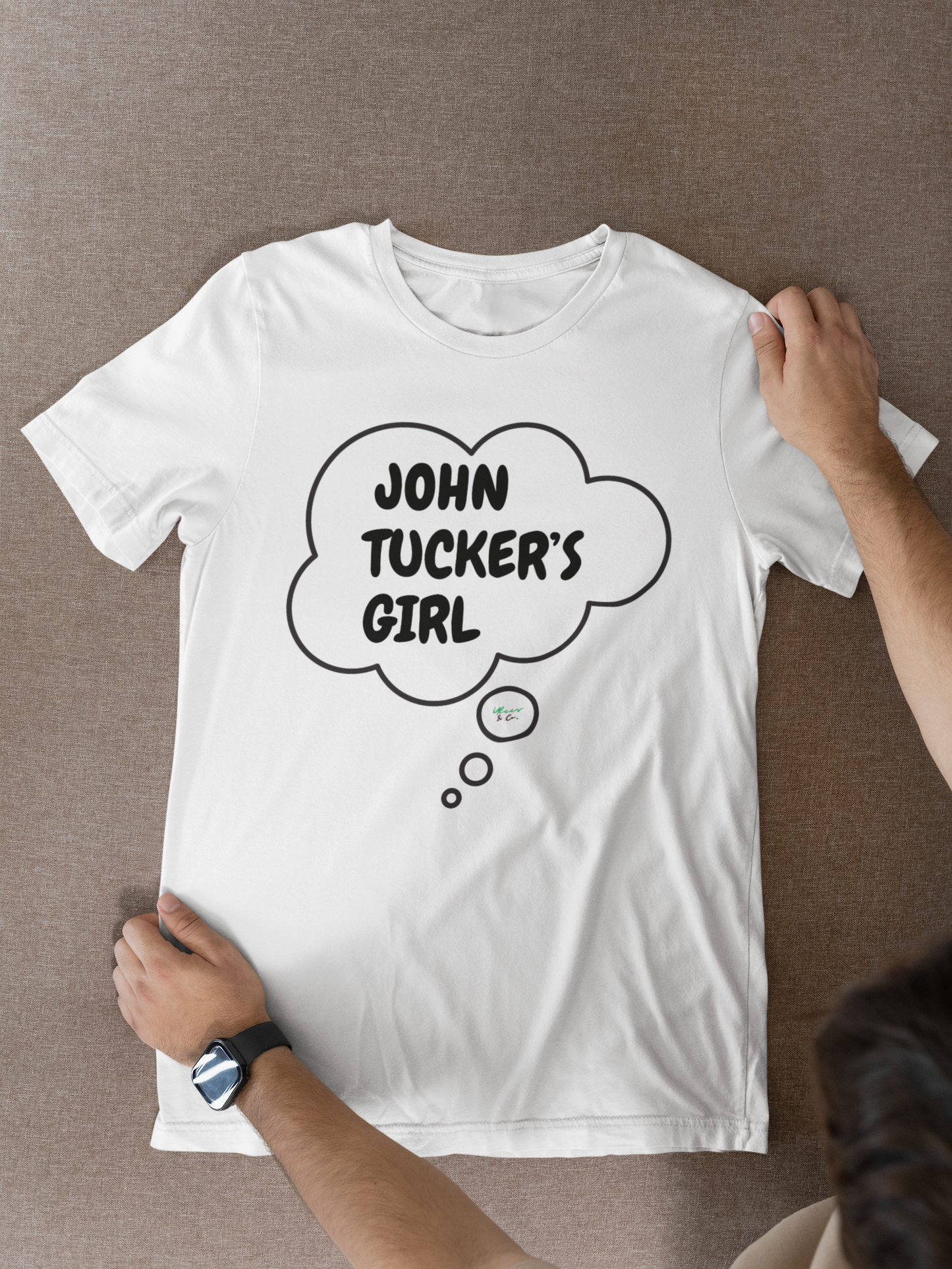 JOHN TUCKER'S GIRL T-SHIRT HOCKEY PLAYER UNIQUE GRAPHIC UNISEX THOUGHT BUBBLE SHIRT STREETWEAR FASHION OFF CAMPUS TEES OFF CAMPUS SERIES FOR HOCKEY TEAM FANS T-SHIRT GARRETT GRAHAM CHARACTER TEES GIFTS FOR WOMEN