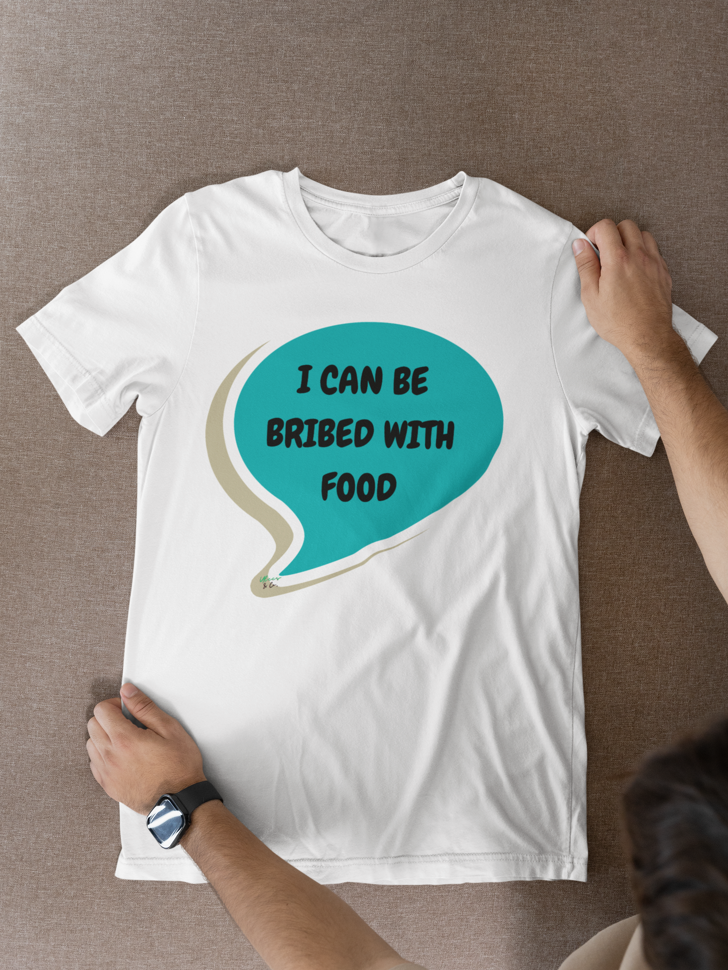 I CAN BE BRIBED WITH FOOD T-SHIRT IN THOUGHT BUBBLE UNISEX TSHIRT FUNNY SAYINGS T SHIRT SARCASTIC SAYINGS T-SHIRT SARCASM TEES