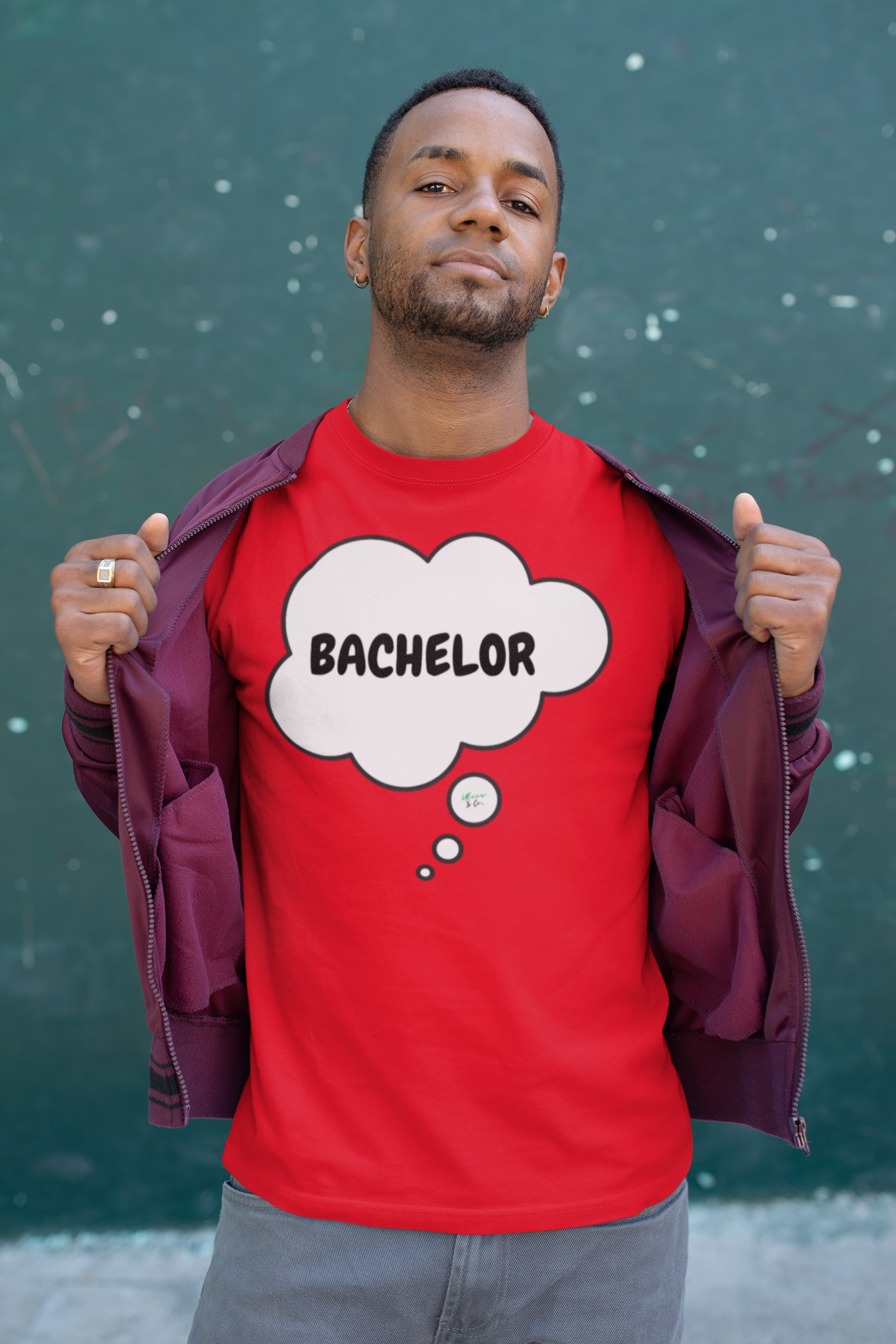 BACHELOR IN THOUGHT BUBBLE GRAPHIC UNISEX T-SHIRT BRIDAL SHOWER GIFT TEES GROOM TO BE TEES FOR WOMAN SHIRTS GIFTS WEDDING GIFTS SHIRTS FOR GROOMS FOR WOMEN