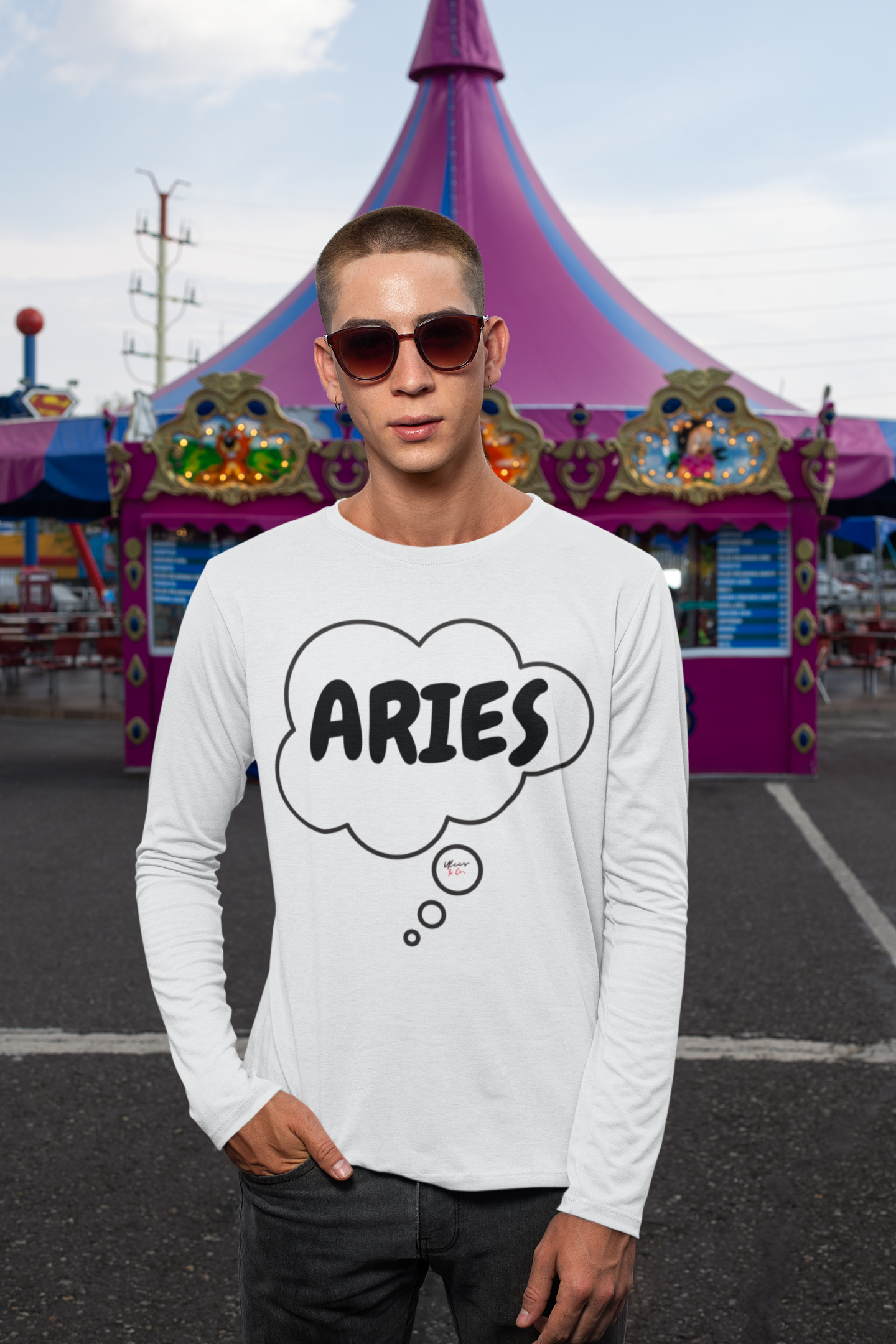 ARIES ZODIAC HOROSCOPE SIGN UNISEX LONG SLEEVE IN SHIRT IN THOUGHT BUBBLE ARIES BIRTHDAY ZODIAC SIGN ASTRONOMY ARIES ZODIAC SIGN ARIES SEASON