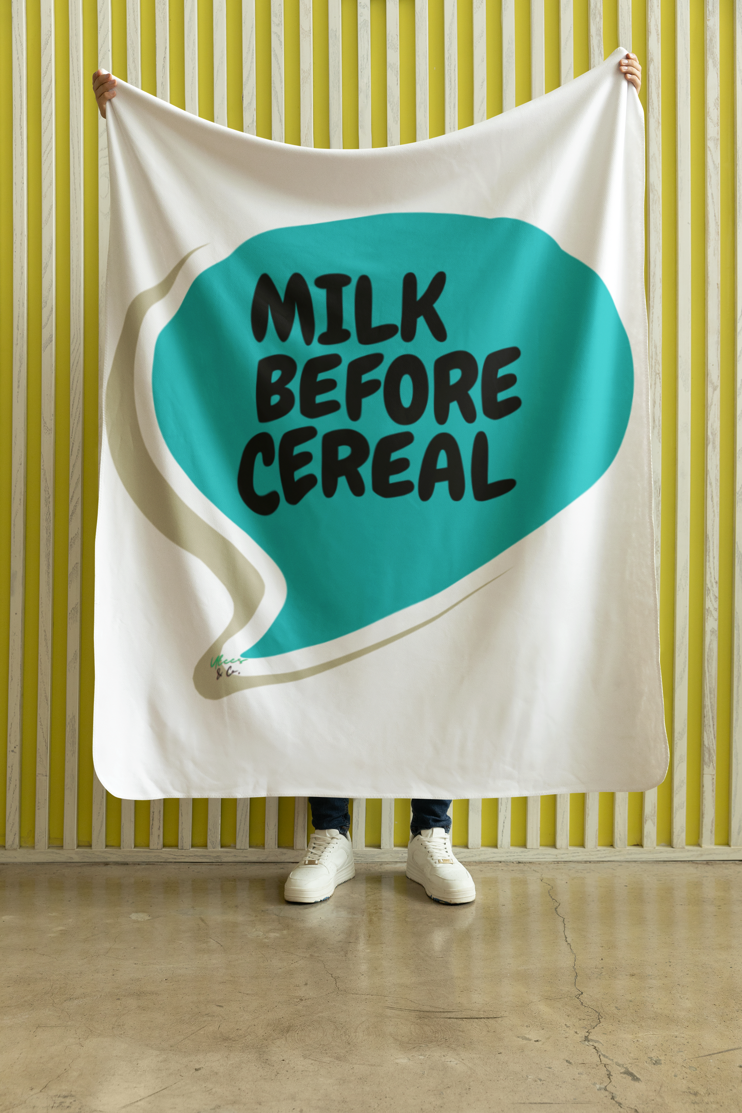 MILK BEFORE CEREAL PLUSH VELVETEEN BLANKET 50'X 60' IN SPEECH BUBBLE FUNNY SAYINGS 100% POLYESTER BLANKET SARCASTIC SAYINGS MEDIUM TO HEAVY WEIGHT PLUSH VELVETEEN BLANKET