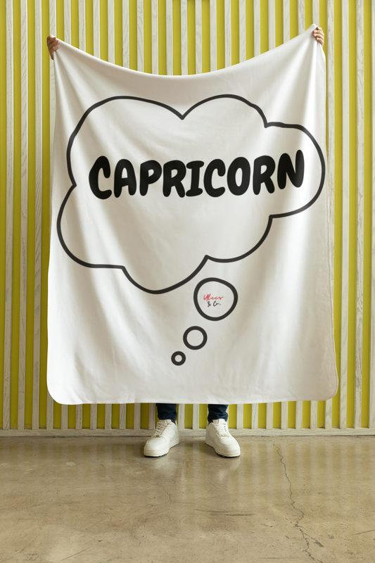 CAPRICORN ZODIAC SIGN IN THOUGHT BUBBLE VELVETEEN PLUSH BLANKET GIFT FOR CAPRICORN SIGN BIRTHDAY HOROSCOPE CAPRICORN SIGN BLANKET