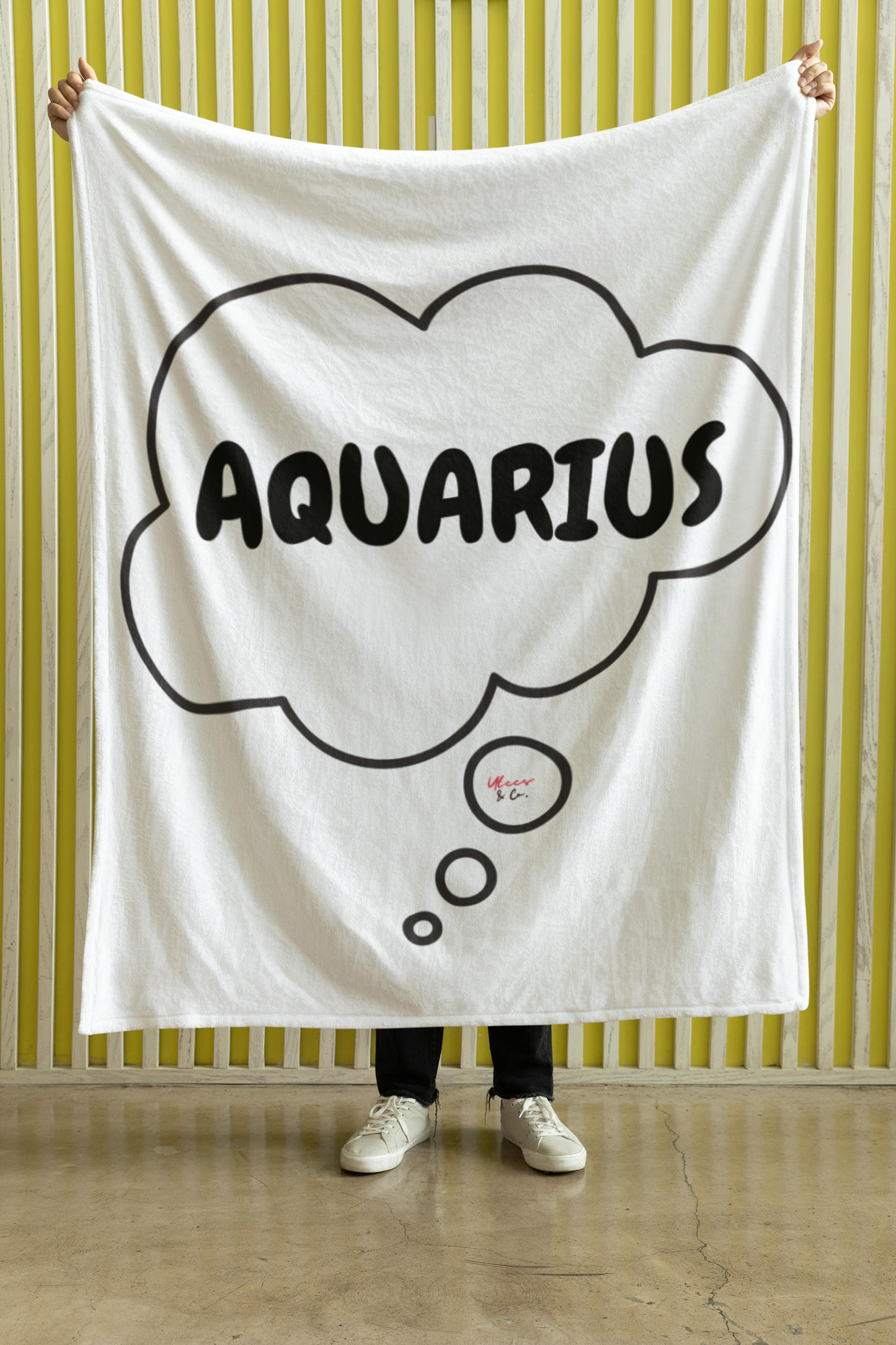 AQUARIUS ZODIAC SIGN IN THOUGHT BUBBLE VELVETEEN PLUSH BLANKET BIRTHDAY ZODIAC AQUARIUS SIGN BLANKET HOROSCOPE BLANKET GIFT BLANKET