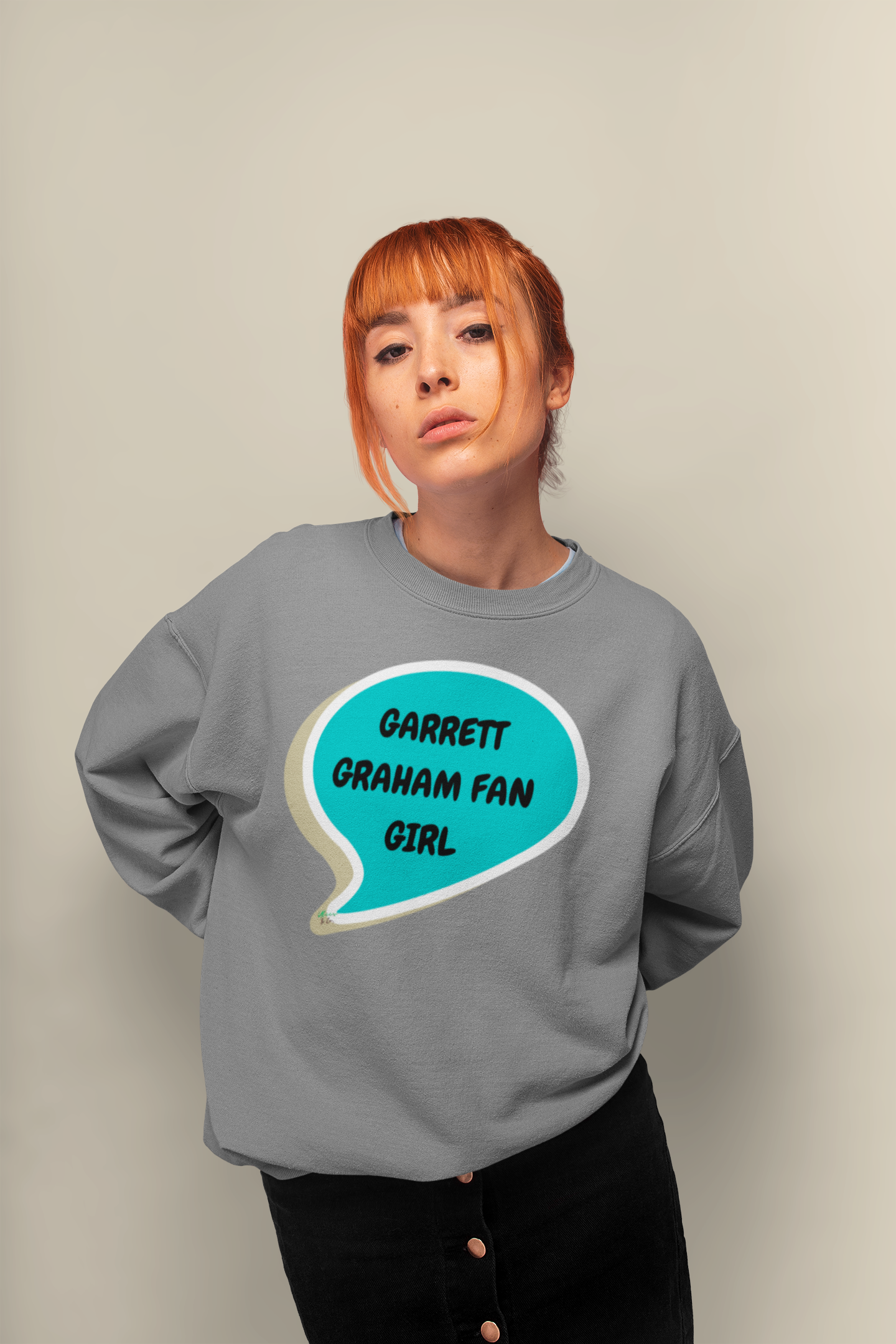 GARRETT GRAHAM FAN GIRL SWEATSHIRT HOCKEY UNIQUE GRAPHIC UNISEX PULLOVER SWEATSHIRT SPEECH BUBBLE SWEATER OFF CAMPUS TEES BELMONT CAMELI FAN OFF CAMPUS SERIES HOCKEY SWEATSHIRT GARRETT GRAHAM CHARACTER SWEATERS BIRTHDAY GIFTS FOR WOMEN GIFT FOR MEN