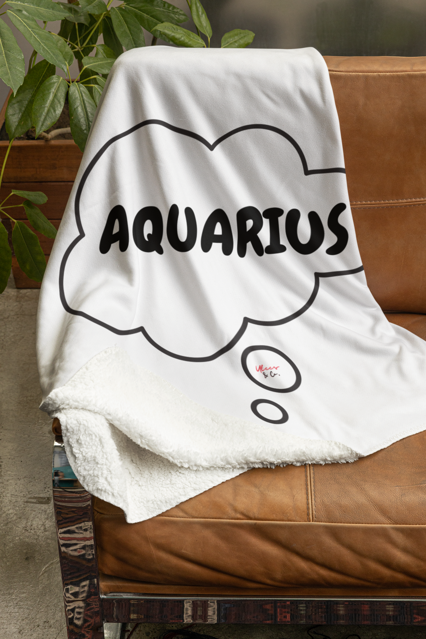 AQUARIUS ZODIAC SIGN IN THOUGHT BUBBLE VELVETEEN PLUSH BLANKET BIRTHDAY ZODIAC AQUARIUS SIGN BLANKET HOROSCOPE BLANKET GIFT BLANKET