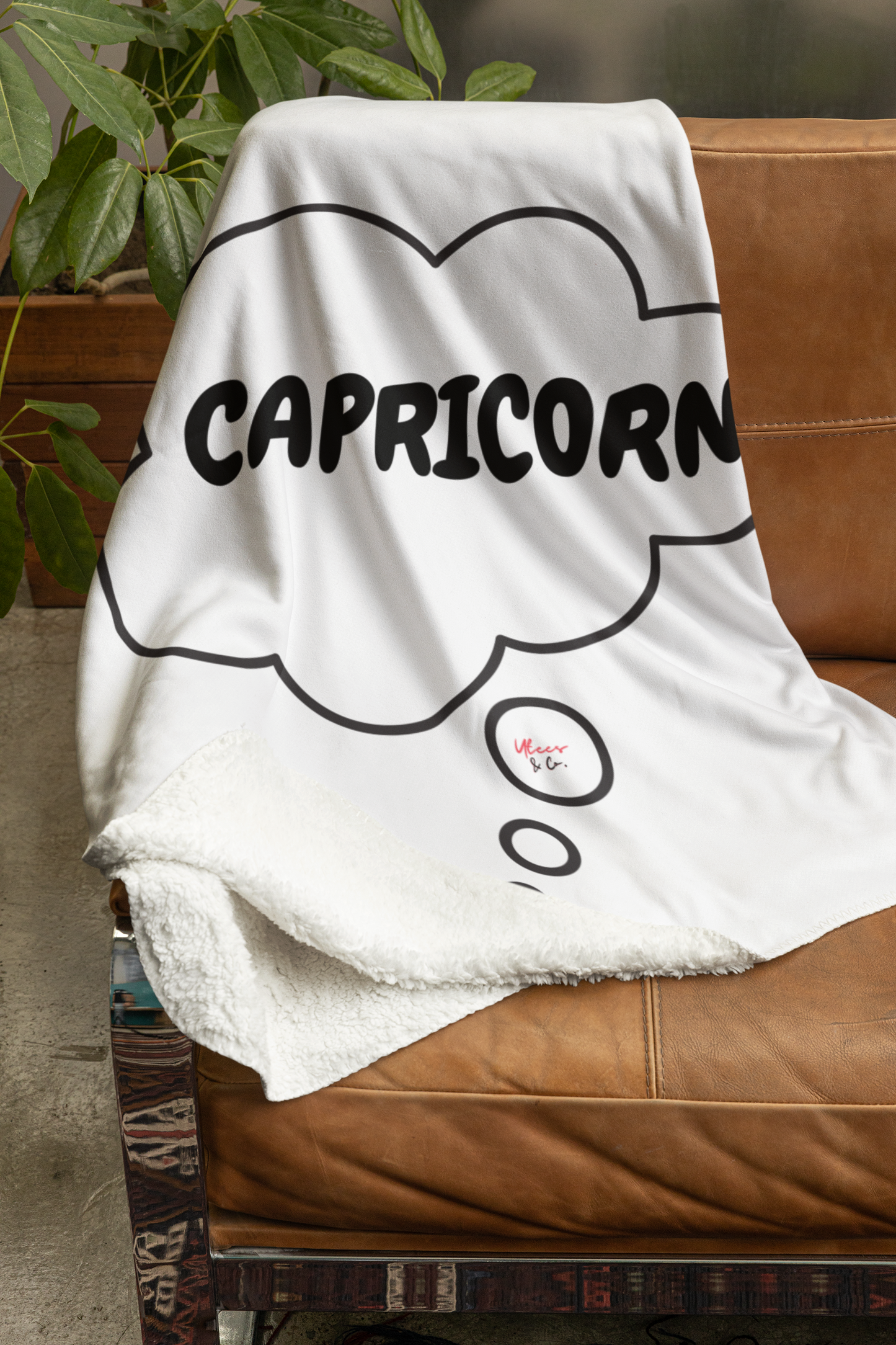 CAPRICORN ZODIAC SIGN IN THOUGHT BUBBLE VELVETEEN PLUSH BLANKET GIFT FOR CAPRICORN SIGN BIRTHDAY HOROSCOPE CAPRICORN SIGN BLANKET