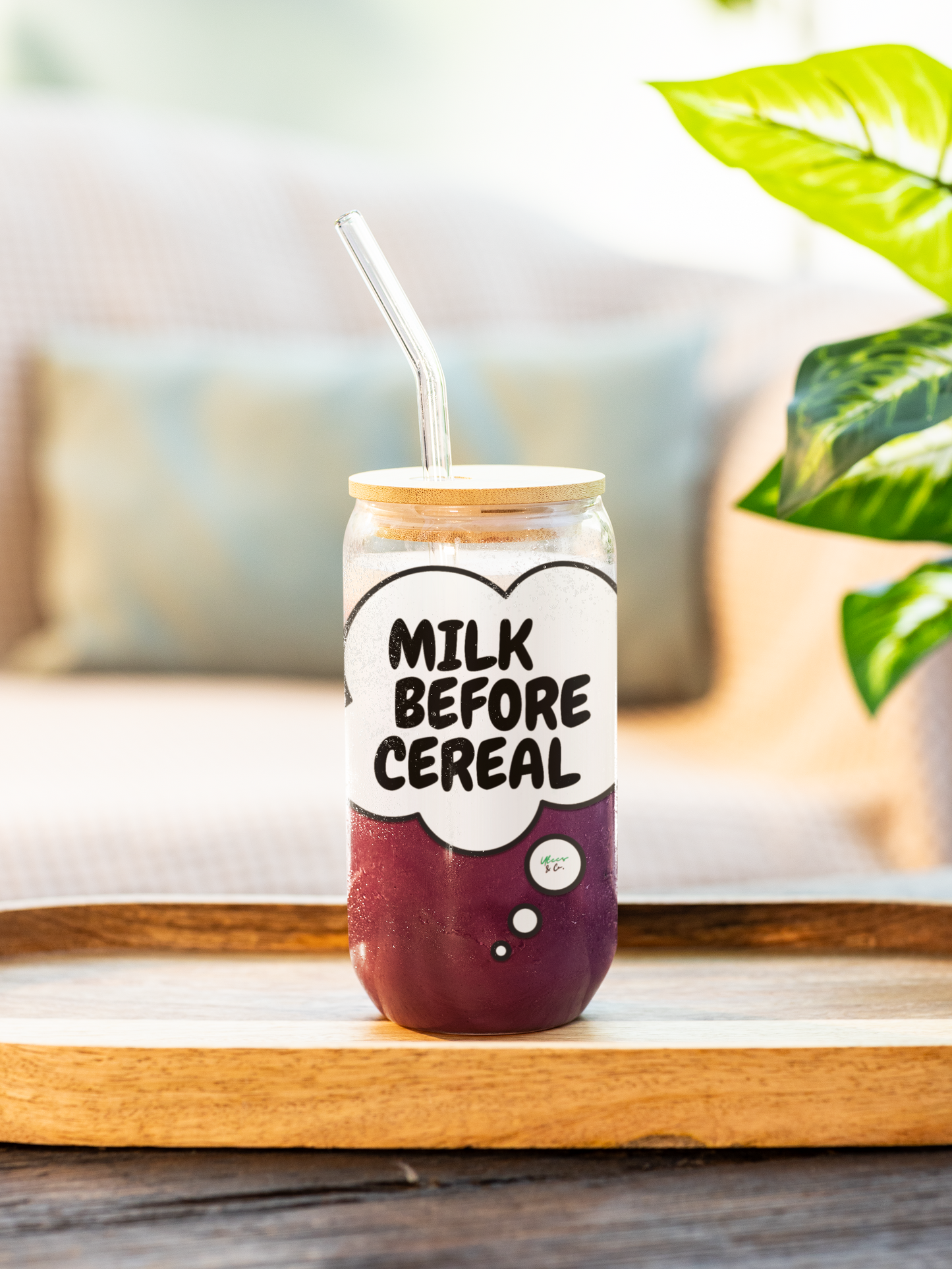 MILK BEFORE CEREAL SIPPER GLASS 16oz THOUGHT BUBBLE FUNNY SAYINGS GLASSWARE ICED GLASS SARCASM ICED COFFEE GLASSES SARCASTIC SAYINGS DRINKWARE BAMBOO LID WITH STRAW GLASS CAN TUMBLERS