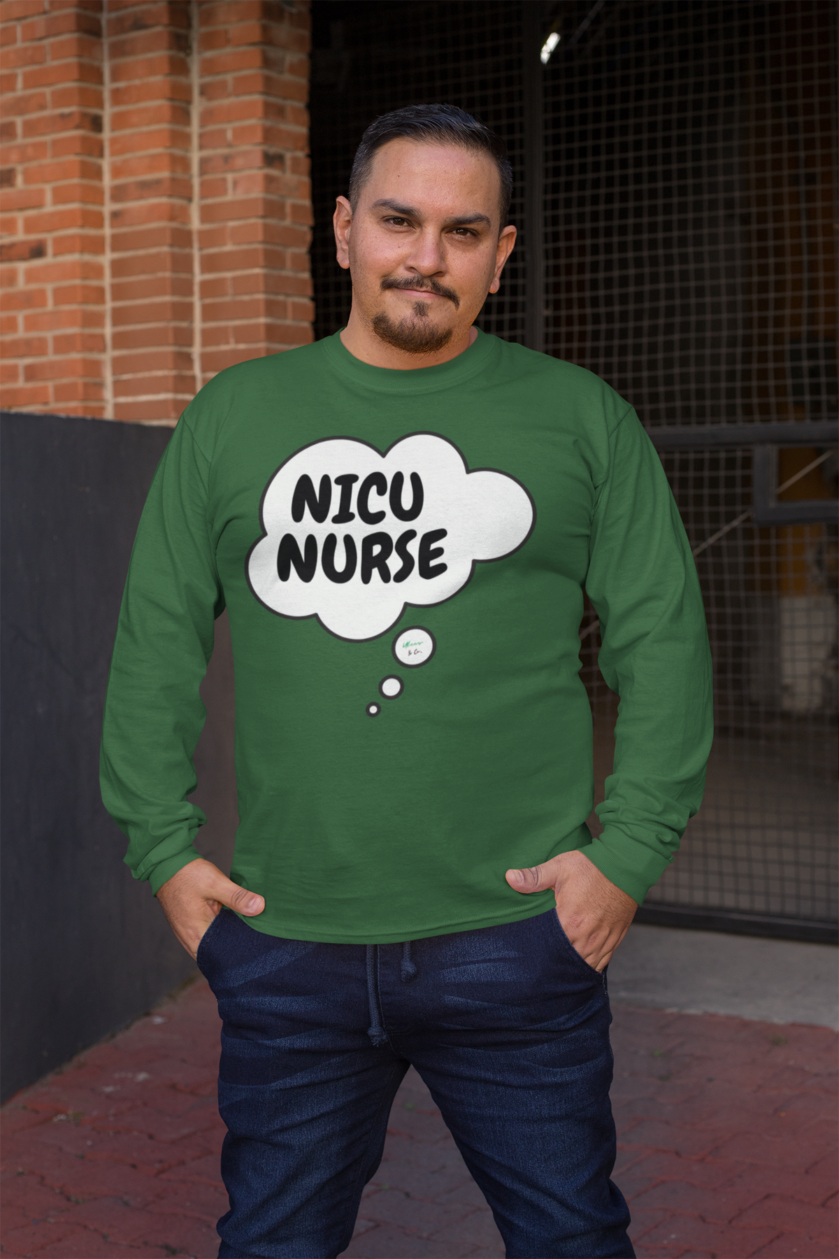 NICU NURSE LONG SLEEVE SHIRT IN THOUGHT BUBBLE GRAPHIC UNISEX LONG SLEEVE OCCUPATION CLOTHING TOP JOB LONG SLEEVE SHIRTS GIFTS FOR WOMEN GIFTS FOR MEN OCCUPATION LONG SLEEVE NURSE SHIRTS