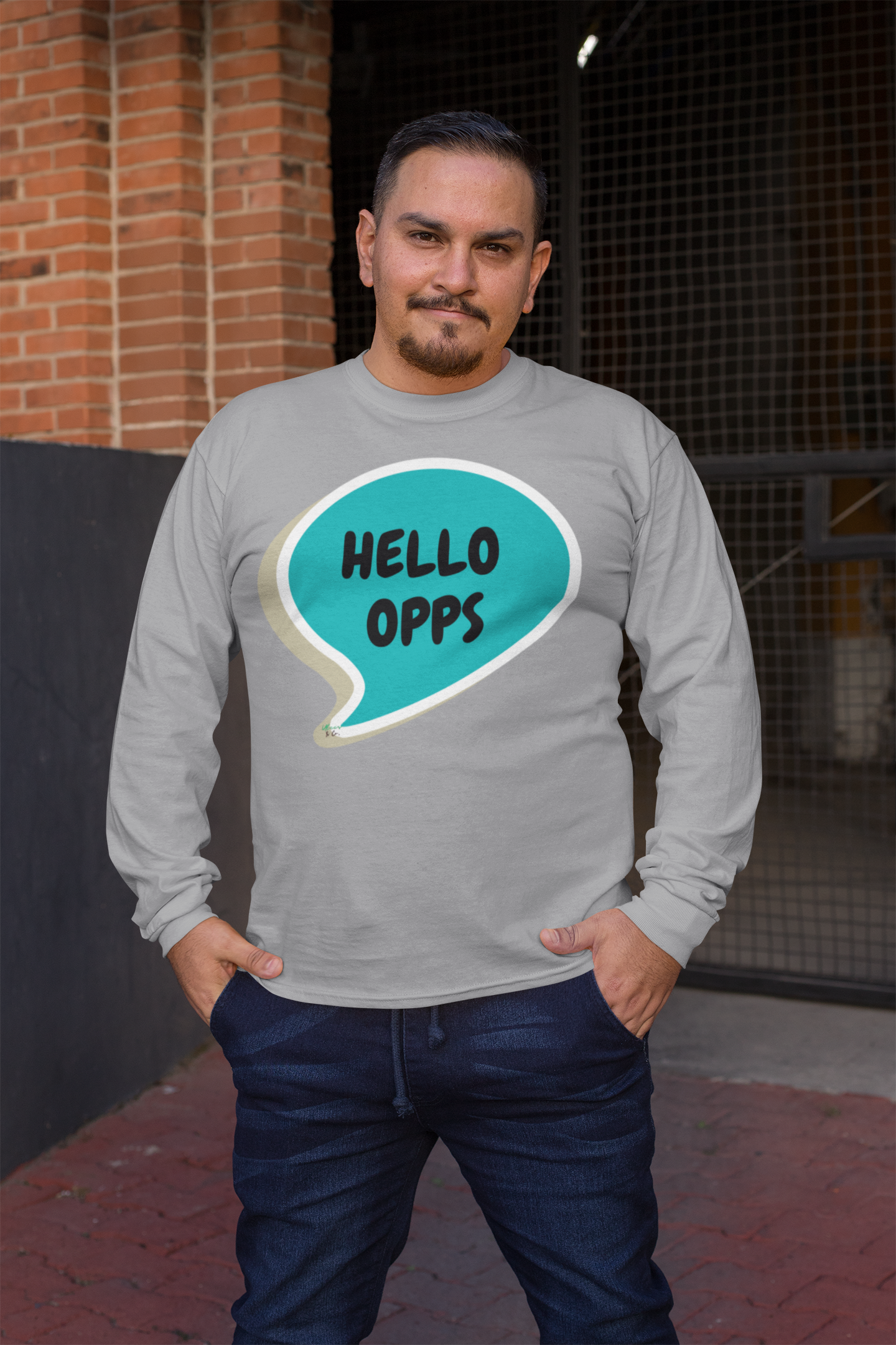 HELLO OPPS LONG SLEEVE SHIRT IN SPEECH BUBBLE DESIGN GRAPHIC UNISEX LONG SLEEVE TOP SARCASTIC SAYINGS LONG SLEEVE FUNNY SAYINGS LONG SLEEVE TOP FOR GIFT BIRTHDAY GIFTS FOR WOMEN