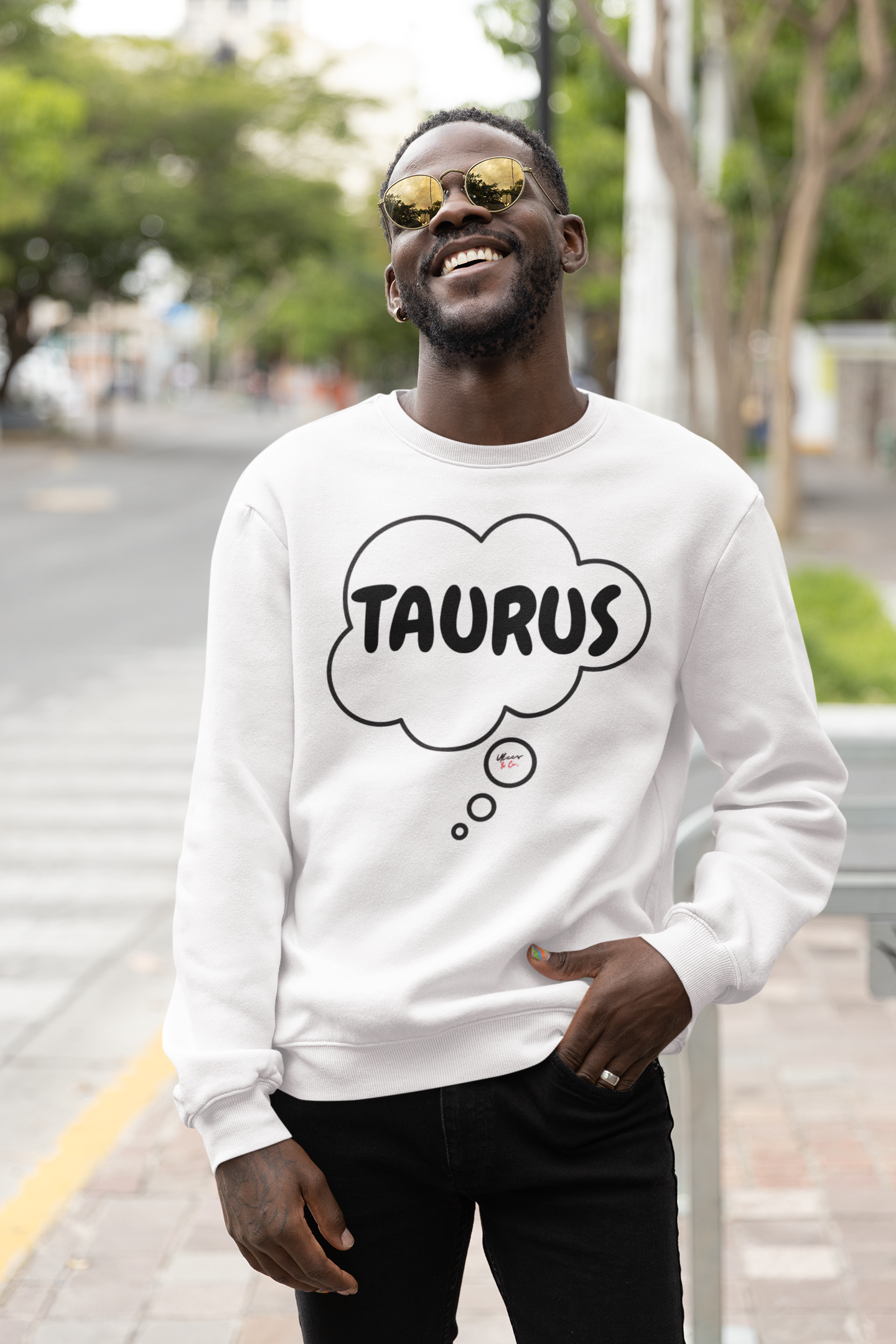 TAURUS ZODIAC SIGN IN THOUGHT BUBBLE UNISEX CREWNECK PULLOVER SWEATSHIRT HOROSCOPE TAURUS SIGN SWEATERS FOR HIM SWEATSHIRTS FOR HER ASTROLOGY TAURUS SIGNS GIFTS