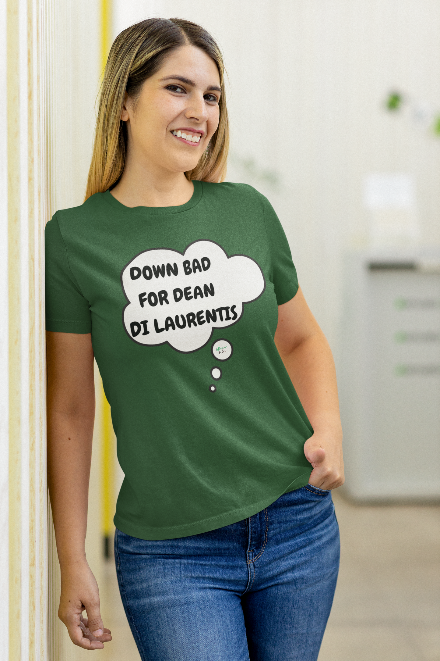 DOWN BAD FOR DEAN DI LAURENTIS T-SHIRT HOCKEY PLAYER UNIQUE GRAPHIC UNISEX THOUGHT BUBBLE SHIRT STREETWEAR FASHION OFF CAMPUS TEES OFF CAMPUS SERIES HOCKEY TEAM TEES BIRTHDAY GIFTS FOR WOMEN GIFT FOR MEN