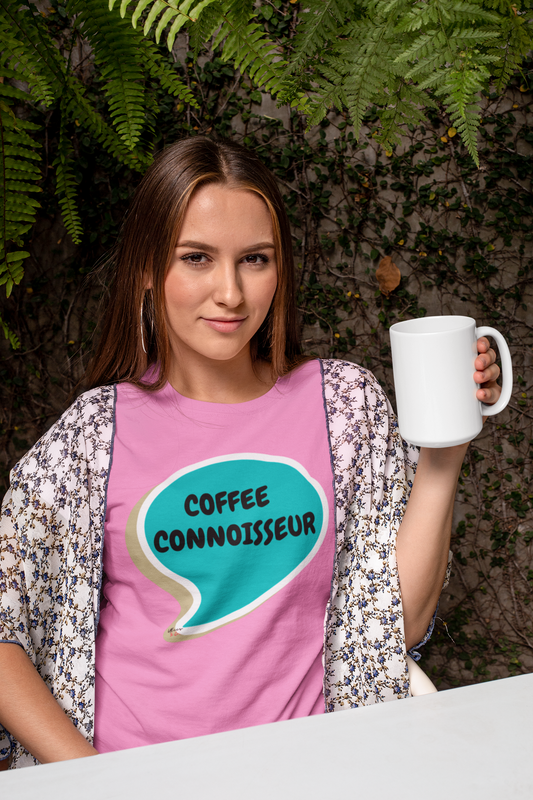 COFFEE CONNOISSEUR T-SHIRT IN SPEECH BUBBLE GIFT FOR COFFEE LOVER TSHIRT FOR COFFEE DRINKER