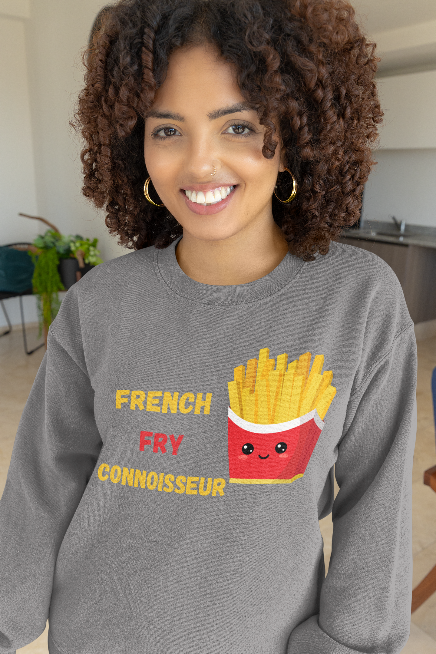 FRENCH FRY CONNOISSEUR UNISEX PULLOVER CREWNECK SWEATSHIRT FOOD LOVER SWEATER FOR WOMEN GIFT SWEATSHIRT FOR MEN LOVER OF FRIES GIFT FOR A FOODIE FRY SWEATSHIRT