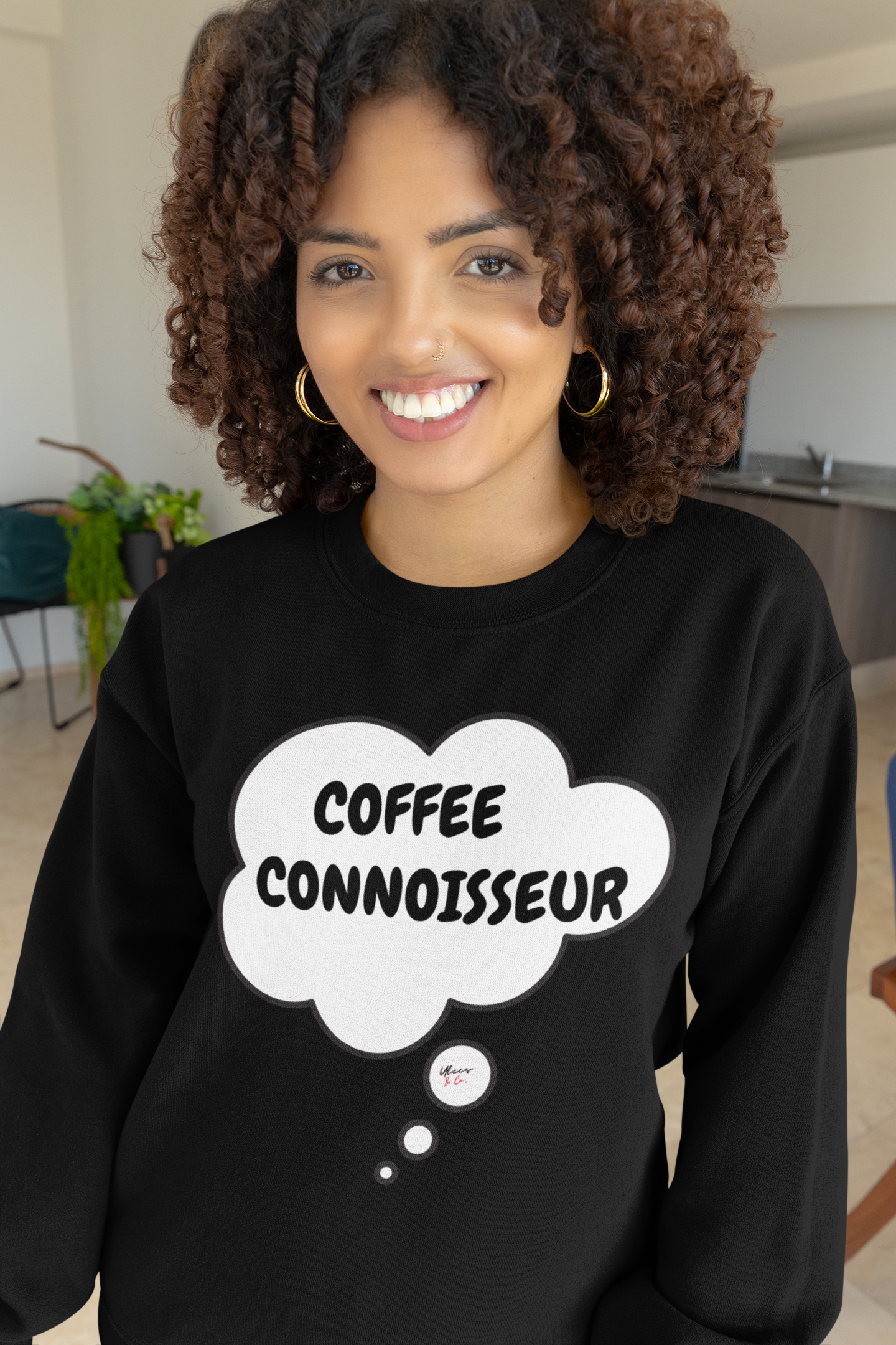 COFFEE CONNOISSEUR SWEATSHIRT IN THOUGHT BUBBLE UNISEX PULLOVER CREWNECK SWEATSHIRT FOR COFFEE DRINKERS SWEATSHIRT GIFT FOR COFFEE LOVERS