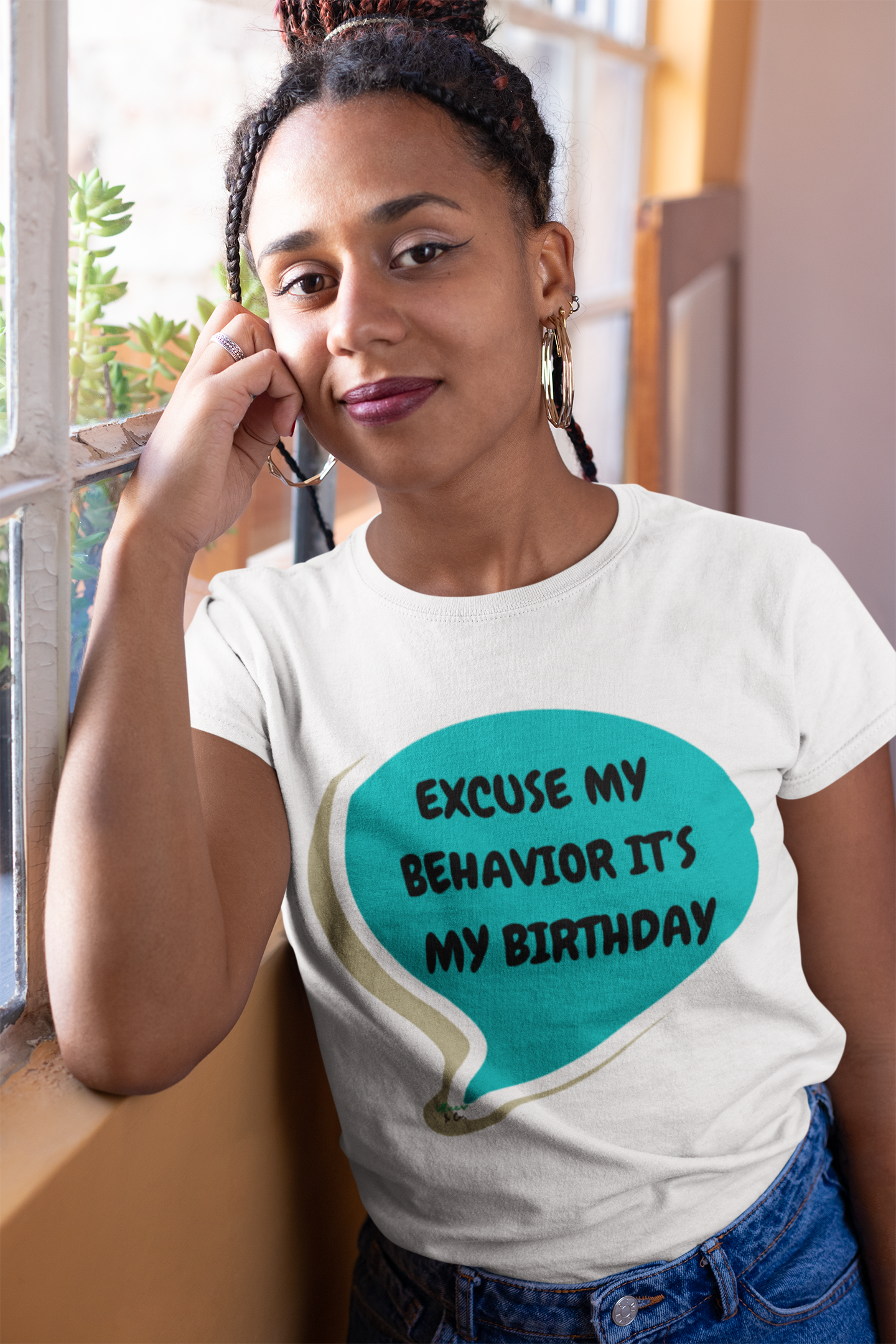 EXCUSE MY BEHAVIOR IT'S MY BIRTHDAY T-SHIRT IN SPEECH BUBBLE UNISEX T SHIRT FOR GIFT CELEBRATING YOUR OR A FRIEND'S BIRTHDAY FOR MEN AND WOMEN