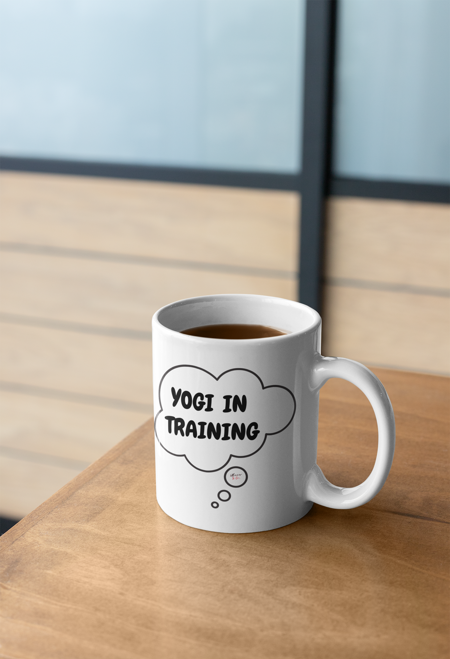 YOGI IN TRAINING COFFEE MUG IN THOUGHT BUBBLE CERAMIC MUG 11oz NAMASTE GIFT FOR YOGI GIFT FOR YOGA EXERCISE AND HEALTHY LIVING