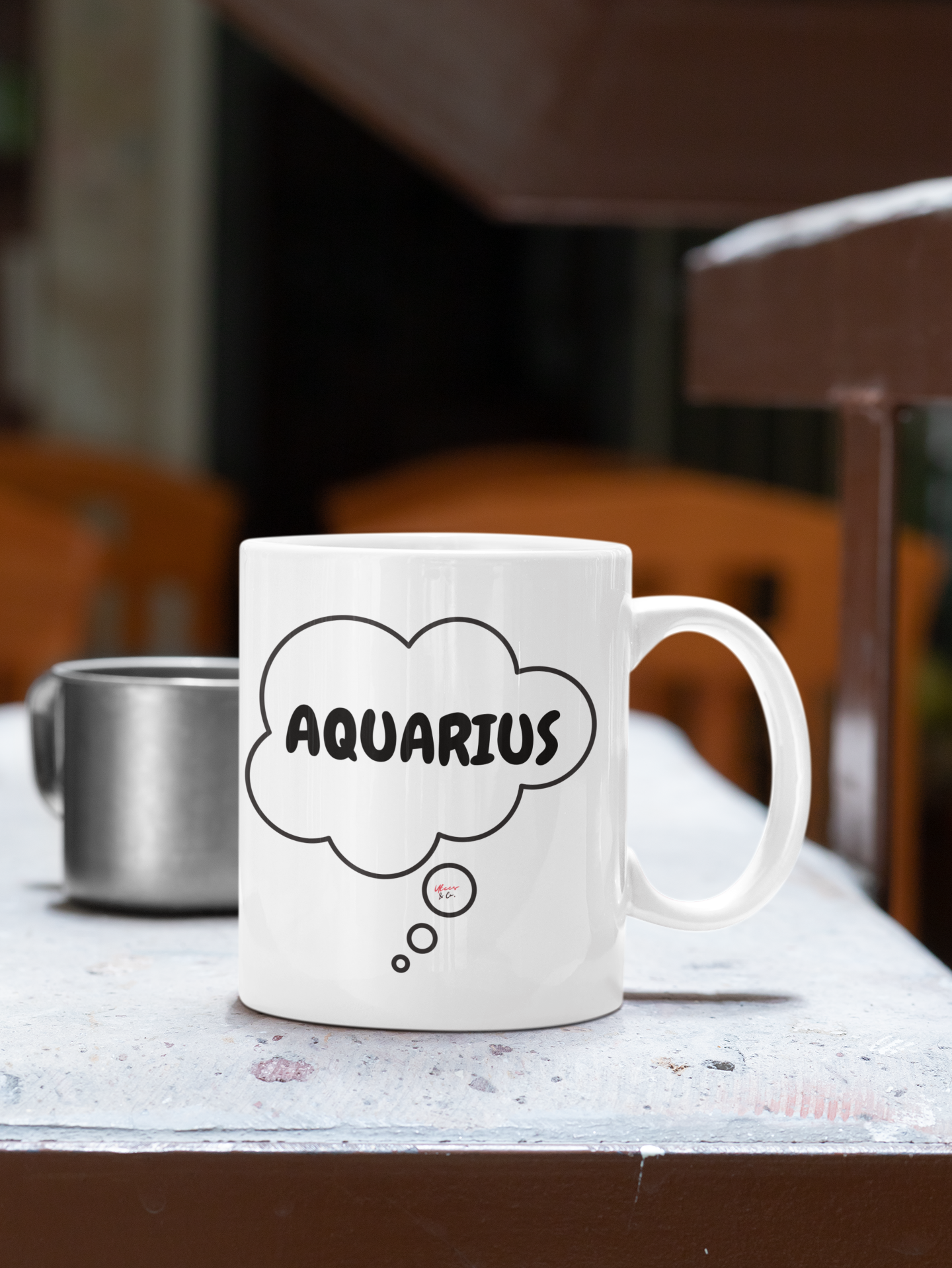 AQUARIUS ZODIAC SIGN COFFEE MUG IN THOUGHT BUBBLE GIFT FOR COFFEE LOVERS COFFEE MUG FOR COFFEE DRINKER AQUARIUS ZODIAC HOROSCOPE SIGN GIFT