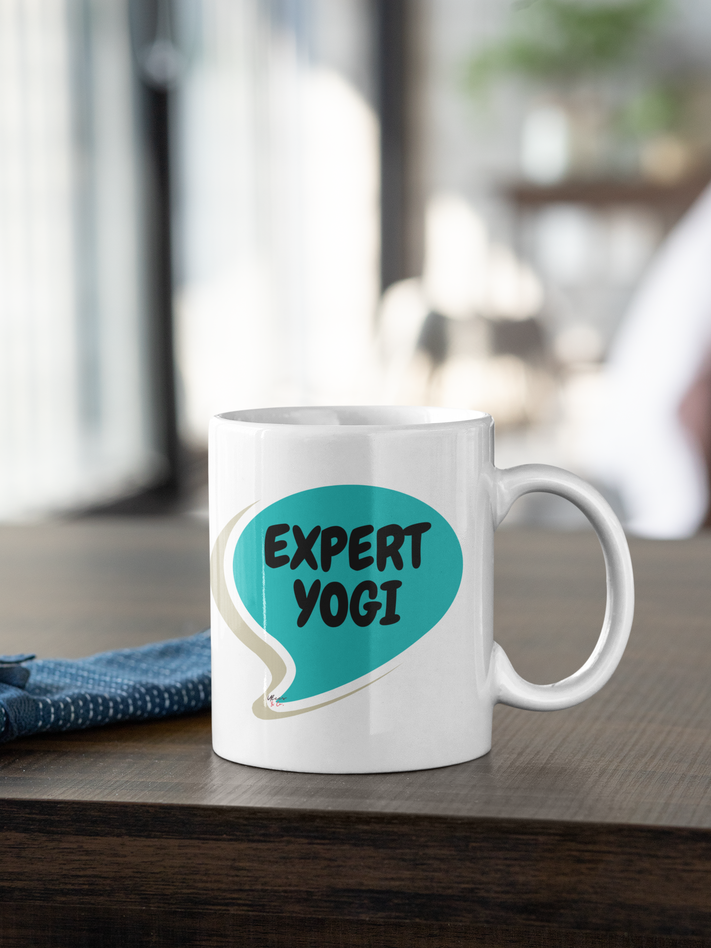 EXPERT YOGI COFFEE MUG IN SPEECH BUBBLE CERAMIC MUG 11oz NAMASTE GIFT FOR YOGI GIFT FOR YOGA EXERCISE AND HEALTHY LIVING GIFT FOR HEAD YOGI IN CHARGE