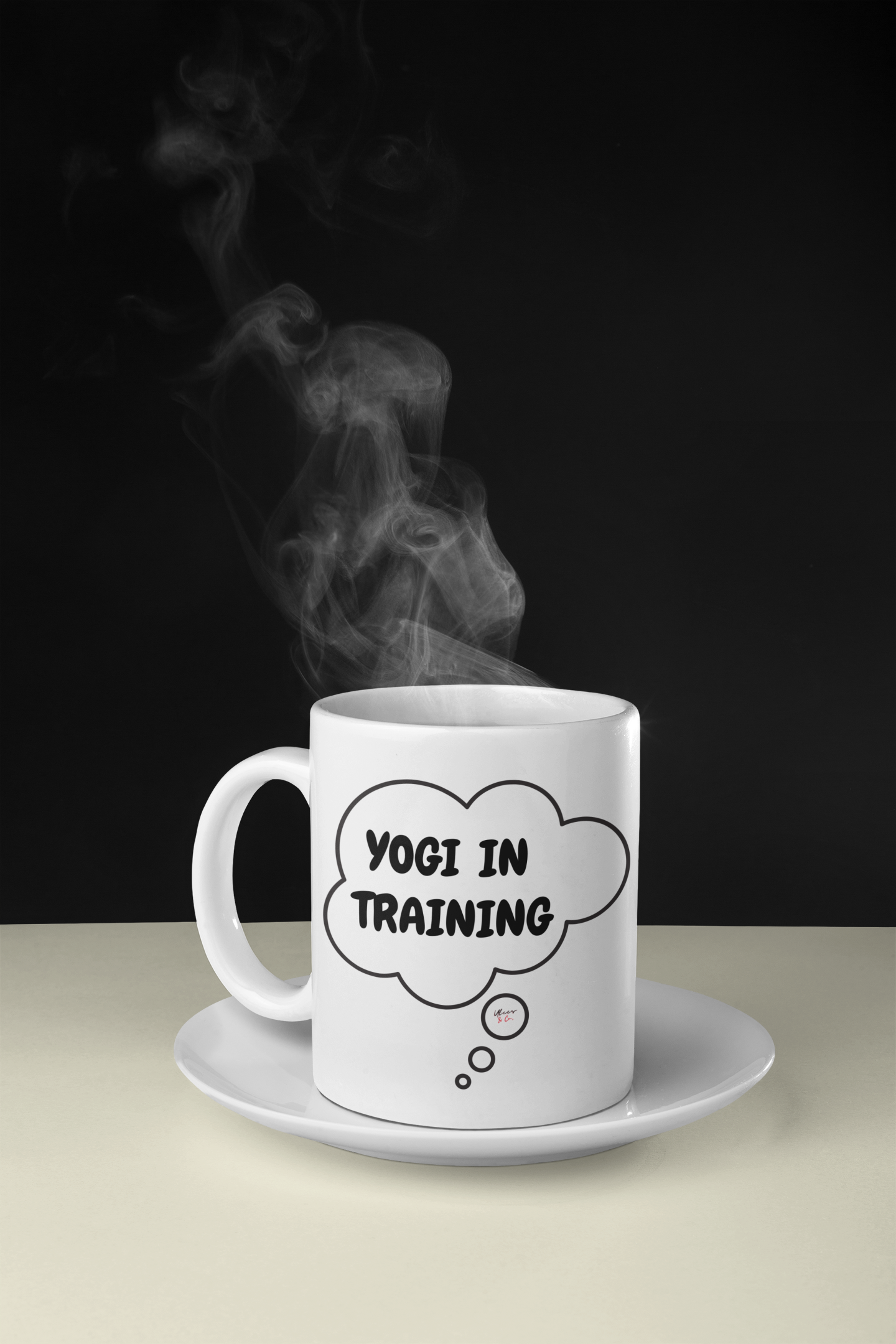 YOGI IN TRAINING COFFEE MUG IN THOUGHT BUBBLE CERAMIC MUG 11oz NAMASTE GIFT FOR YOGI GIFT FOR YOGA EXERCISE AND HEALTHY LIVING