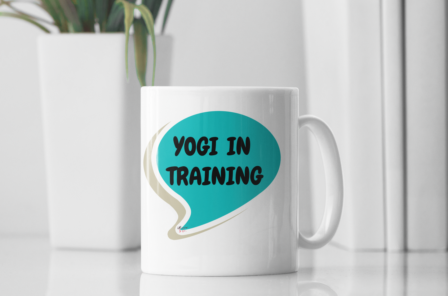 YOGI IN TRAINING COFFEE MUG IN SPEECH BUBBLE CERAMIC MUG 11oz NAMASTE GIFT FOR YOGI GIFT FOR YOGA EXERCISE AND HEALTHY LIVING