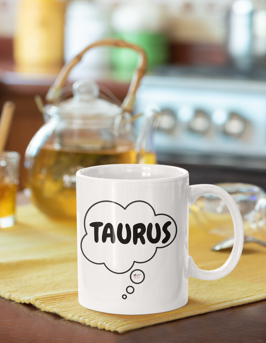 TAURUS ZODIAC SIGN COFFEE MUG IN THOUGHT BUBBLE GIFT HOROSCOPE GIFT CERAMIC MUG 11oz TAURUS ZODIAC SIGN BIRTHDAY GIFT COFFEE MUG