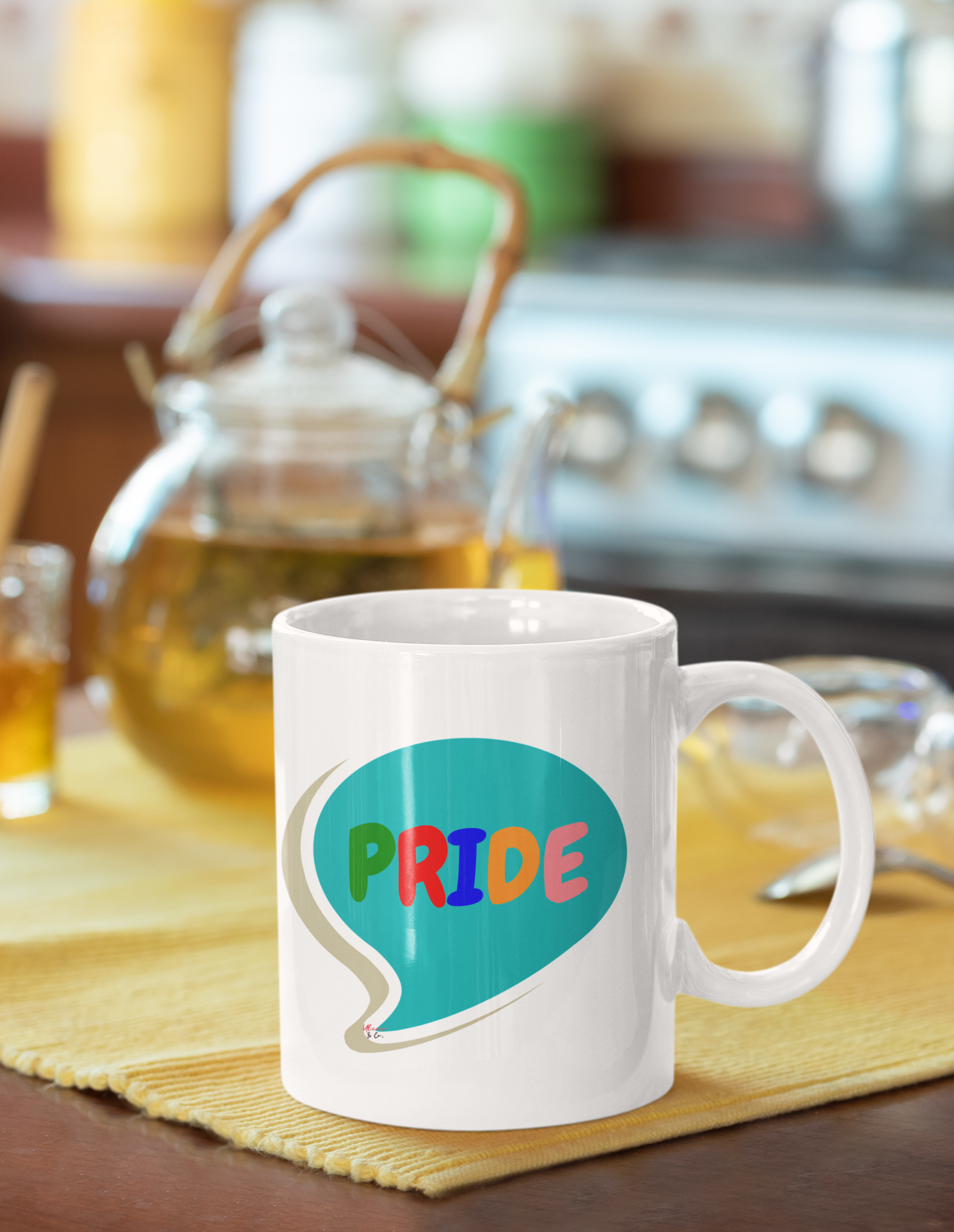 PRIDE COFFEE MUG IN SPEECH BUBBLE RAINBOW MUG LGBTQ CERAMIC MUG 11oz PRIDE MONTH COFFEE MUG