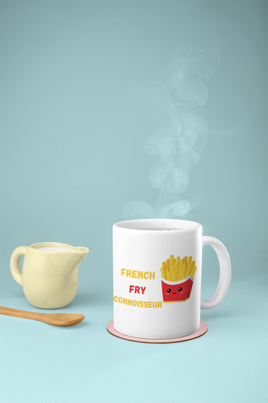 FRENCH FRY CONNOISSEUR COFFEE MUG FOR COFFEE LOVER COFFEE MUG GIFT FOR POTATO LOVERS CERAMIC 11oz CUTE FRY COFFEE MUG FOR LOVERS OF FRIES