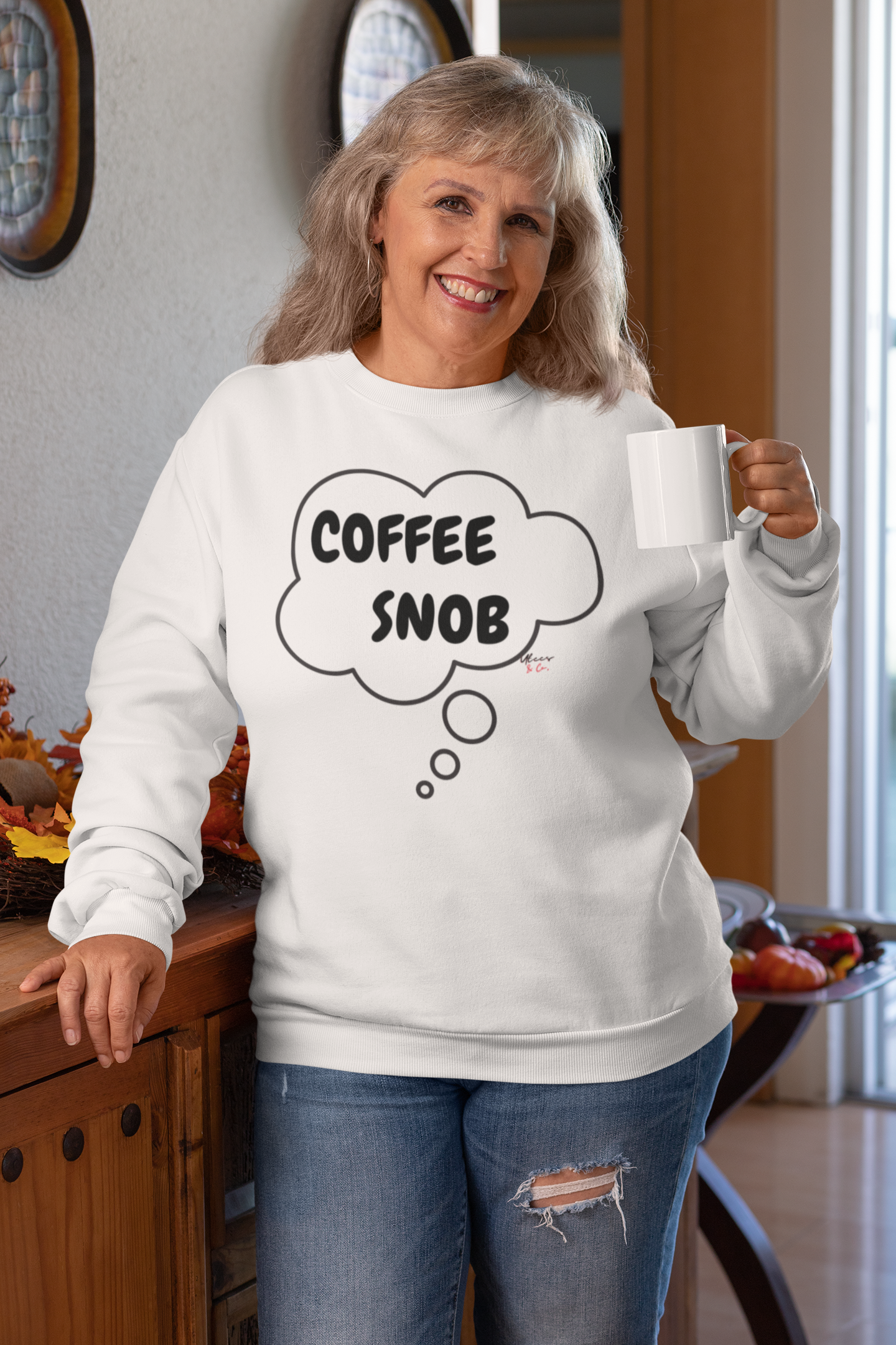 COFFEE SNOB THOUGHT BUBBLE UNISEX PULLOVER CREWNECK SWEATSHIRT SARCASTIC SWEATER FOR COFFEE DRINKERS GIFT FOR HIM FUNNY SWEATSHIRT FOR HER CAFFEINE LOVER SWEATER