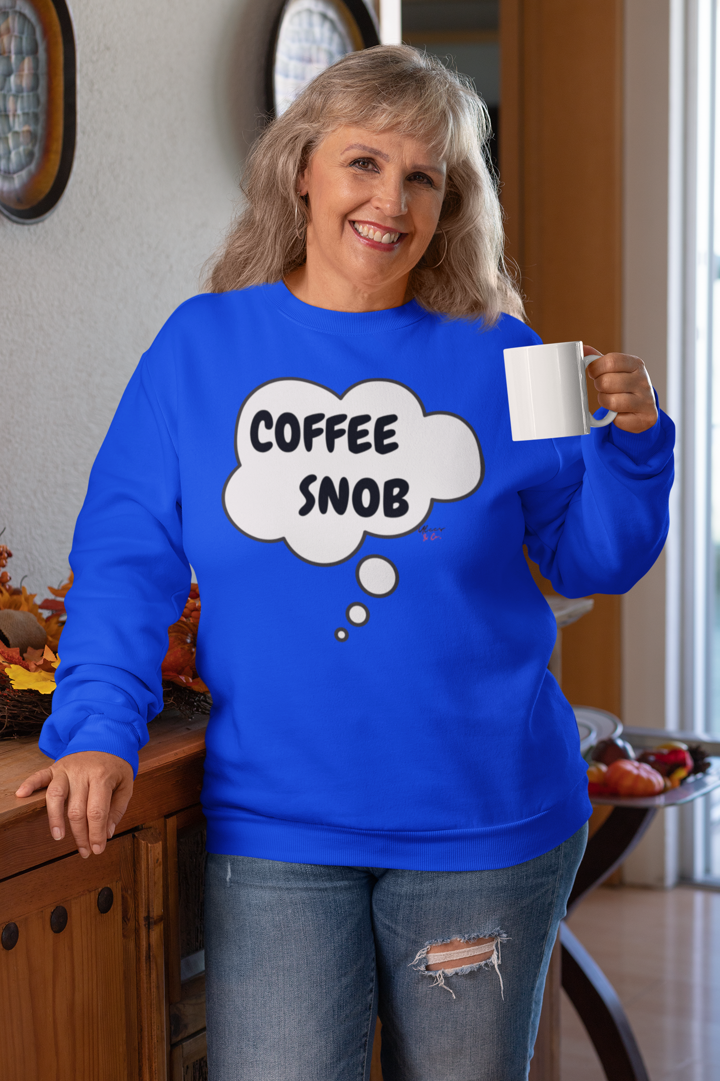 COFFEE SNOB THOUGHT BUBBLE UNISEX PULLOVER CREWNECK SWEATSHIRT SARCASTIC SWEATER FOR COFFEE DRINKERS GIFT FOR HIM FUNNY SWEATSHIRT FOR HER CAFFEINE LOVER SWEATER