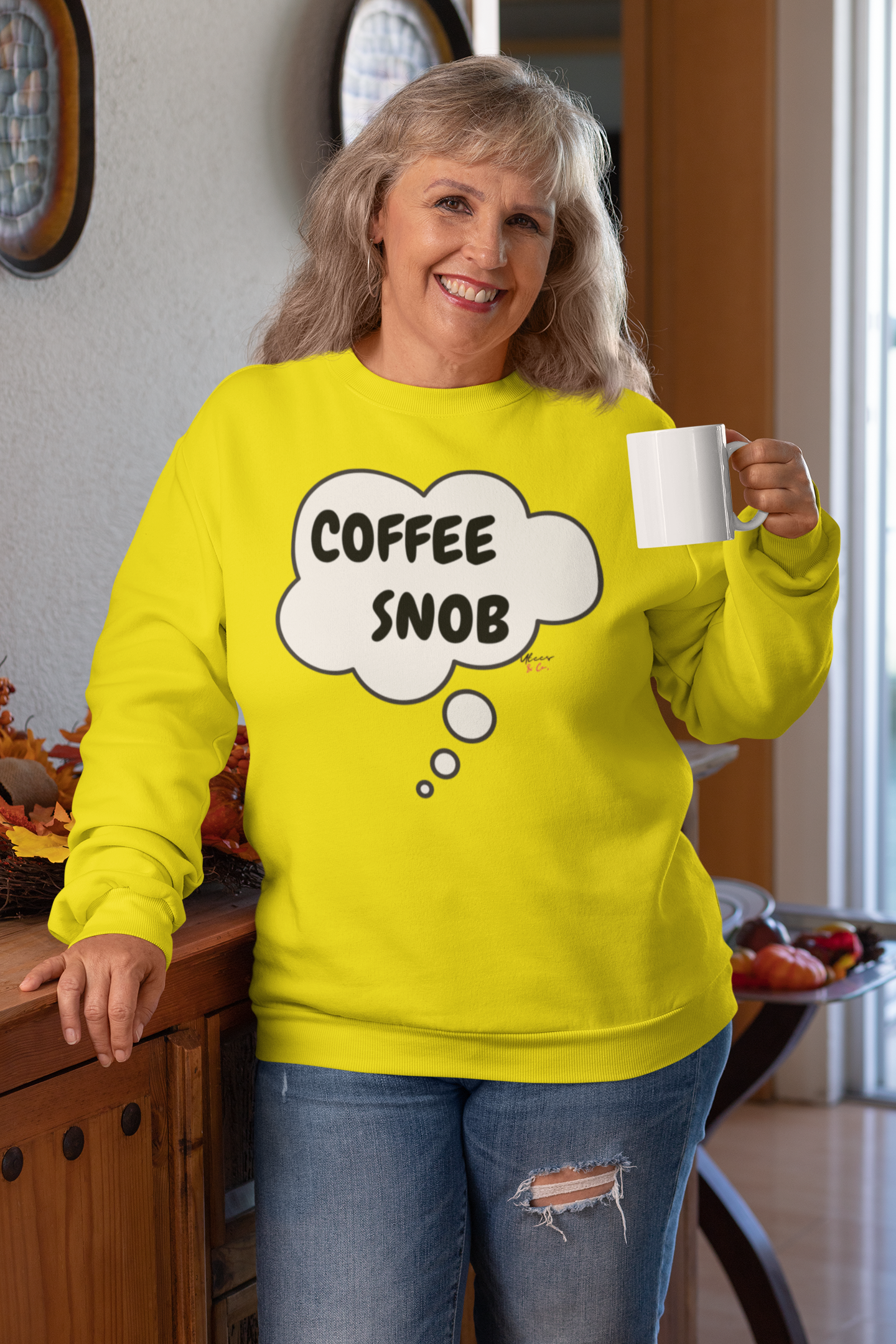 COFFEE SNOB THOUGHT BUBBLE UNISEX PULLOVER CREWNECK SWEATSHIRT SARCASTIC SWEATER FOR COFFEE DRINKERS GIFT FOR HIM FUNNY SWEATSHIRT FOR HER CAFFEINE LOVER SWEATER