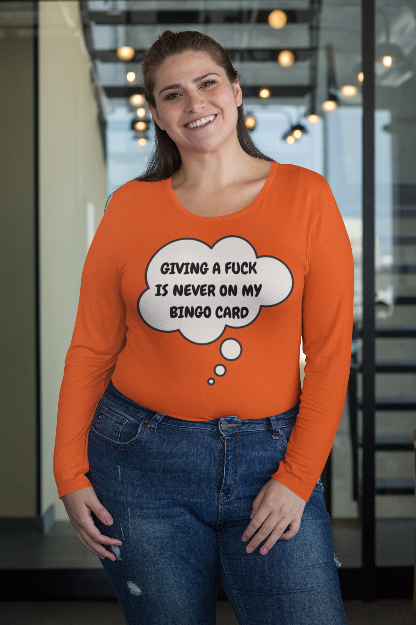 GIVING A FUCK IS NEVER ON MY BINGO CARD LONG SLEEVE IN THOUGHT BUBBLE GRAPHIC UNISEX LONG SLEEVE TOP SARCASTIC SAYINGS LONG SLEEVE FUNNY SAYINGS LONG SLEEVE TOP FOR GIFT