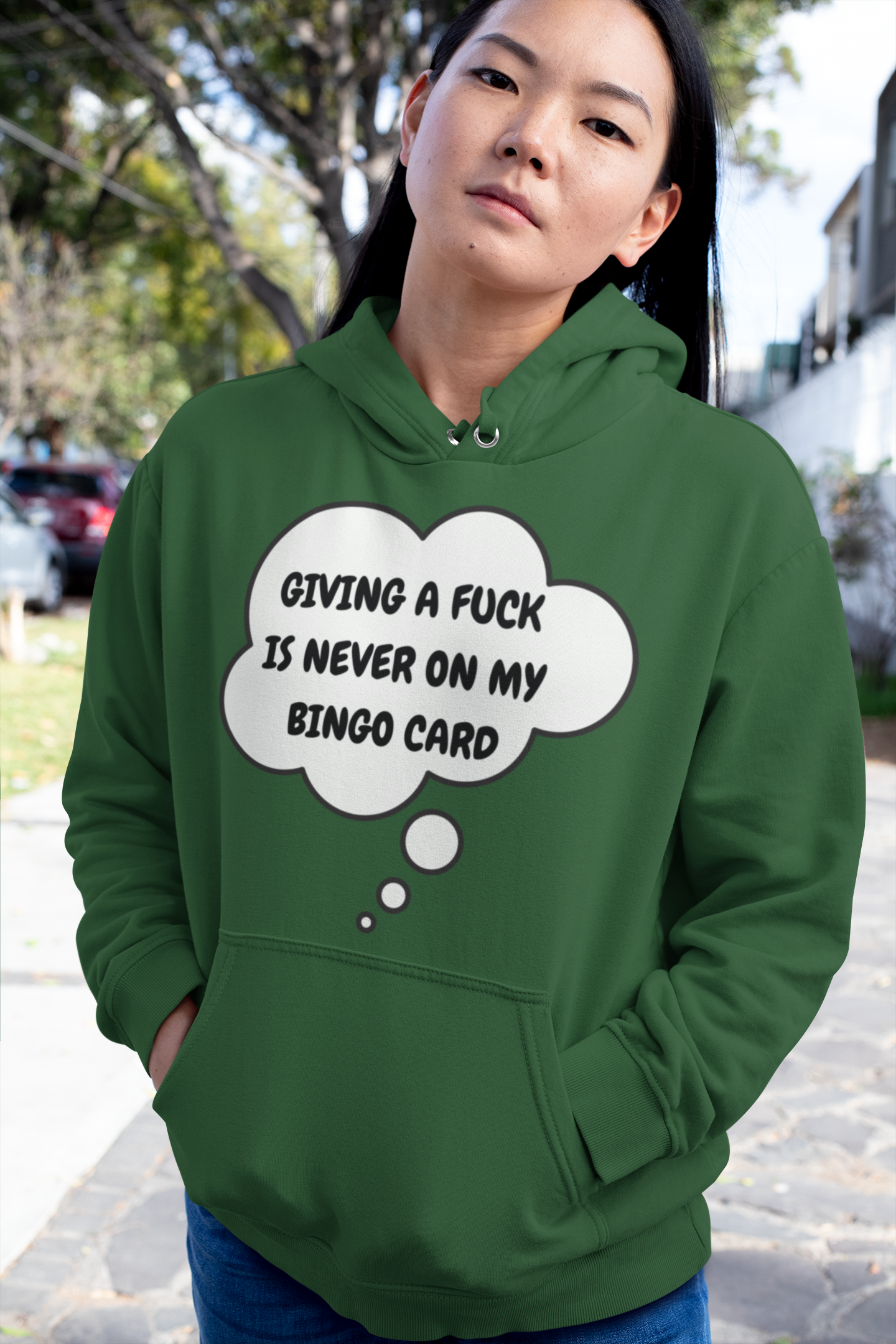 GIVING A FUCK IS NEVER ON MY BINGO CARD IN THOUGHT BUBBLE PULLOVER HOODIE UNISEX PULLOVER HOODIE GIFT IDEAS HOODIE FOR WOMEN PULLOVER HOODIE FOR MEN FUNNY SAYINGS HOODIE SARCASTIC SAYINGS HOODIES