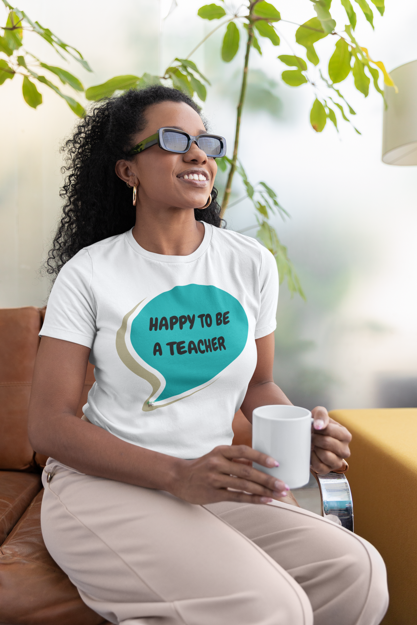 HAPPY TO BE A TEACHER T-SHIRT IN SPEECH BUBBLE UNISEX TSHIRT GRAPHIC TEES FUNNY SAYINGS T SHIRT SARCASTIC SAYINGS T-SHIRT SARCASM TEES GIFTS FOR WOMEN GIFT FOR MEN