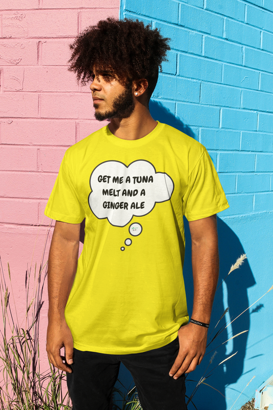 GET ME A TUNA MELT AND A GINGER ALE T-SHIRT IN THOUGHT BUBBLE GRAPHIC UNISEX T-SHIRT HEATED RIVALRY GIFT SHIRTS SHANE HOLLANDER TEE FOR WOMEN FOR MEN HOCKEY PLAYER SHIRTS FOR GIFTS JERSEY NUMBER T-SHIRT FAN MERCH HOCKEY ROMANCE