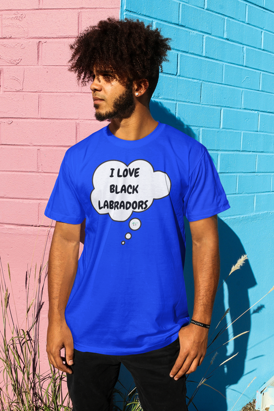I LOVE BLACK LABRADORS T-SHIRT UNIQUE GRAPHIC UNISEX SPEECH BUBBLE DESIGN SHIRT STREETWEAR FASHION PET GIFTS DOG MOM TEE SHIRTS FOR WOMEN DOG DAD GIFT FOR MEN CLOTHING BRAND PET PARENTS