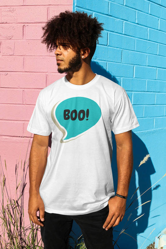 BOO! HALLOWEEN T-SHIRT UNIQUE GRAPHIC UNISEX THOUGHT BUBBLE SHIRT CASUAL STREETWEAR FASHION SPOOKY SEASON TEES FALL SEASON T-SHIRT BIRTHDAY GIFTS FOR WOMEN GIFT FOR MEN CLOTHING BRAND