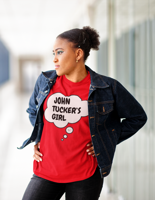 JOHN TUCKER'S GIRL T-SHIRT HOCKEY PLAYER UNIQUE GRAPHIC UNISEX THOUGHT BUBBLE SHIRT STREETWEAR FASHION OFF CAMPUS TEES OFF CAMPUS SERIES FOR HOCKEY TEAM FANS T-SHIRT GARRETT GRAHAM CHARACTER TEES GIFTS FOR WOMEN