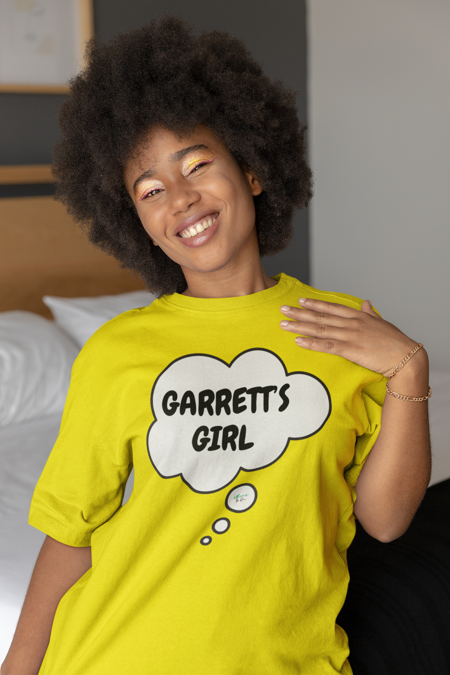 GARRETT'S GIRL T-SHIRT HOCKEY PLAYER UNIQUE GRAPHIC UNISEX THOUGHT BUBBLE DESIGN SHIRT STREETWEAR FASHION OFF CAMPUS TEES OFF CAMPUS SERIES FOR HOCKEY TEAM FANS T-SHIRT GARRETT GRAHAM CHARACTER TEES GIFTS FOR WOMEN