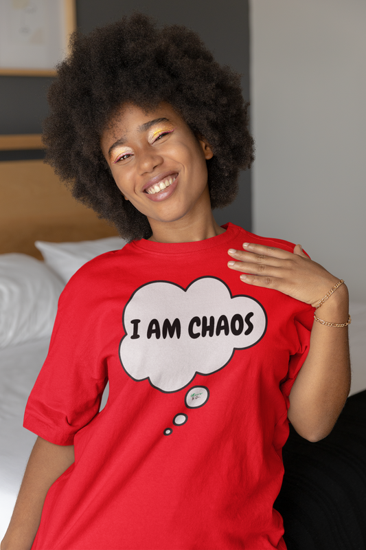 I AM CHAOS T-SHIRT IN THOUGHT BUBBLE UNISEX TSHIRT FUNNY SAYINGS T SHIRT SARCASTIC SAYINGS T-SHIRT SARCASM TEES