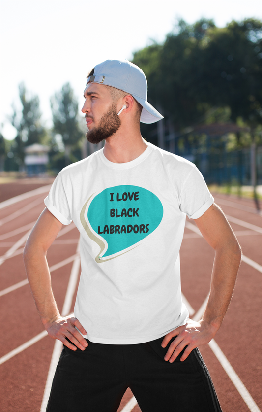 I LOVE BLACK LABRADORS T-SHIRT UNIQUE GRAPHIC UNISEX SPEECH BUBBLE DESIGN SHIRT STREETWEAR FASHION PET GIFTS DOG MOM TEE SHIRTS FOR WOMEN DOG DAD GIFT FOR MEN CLOTHING BRAND PET PARENTS